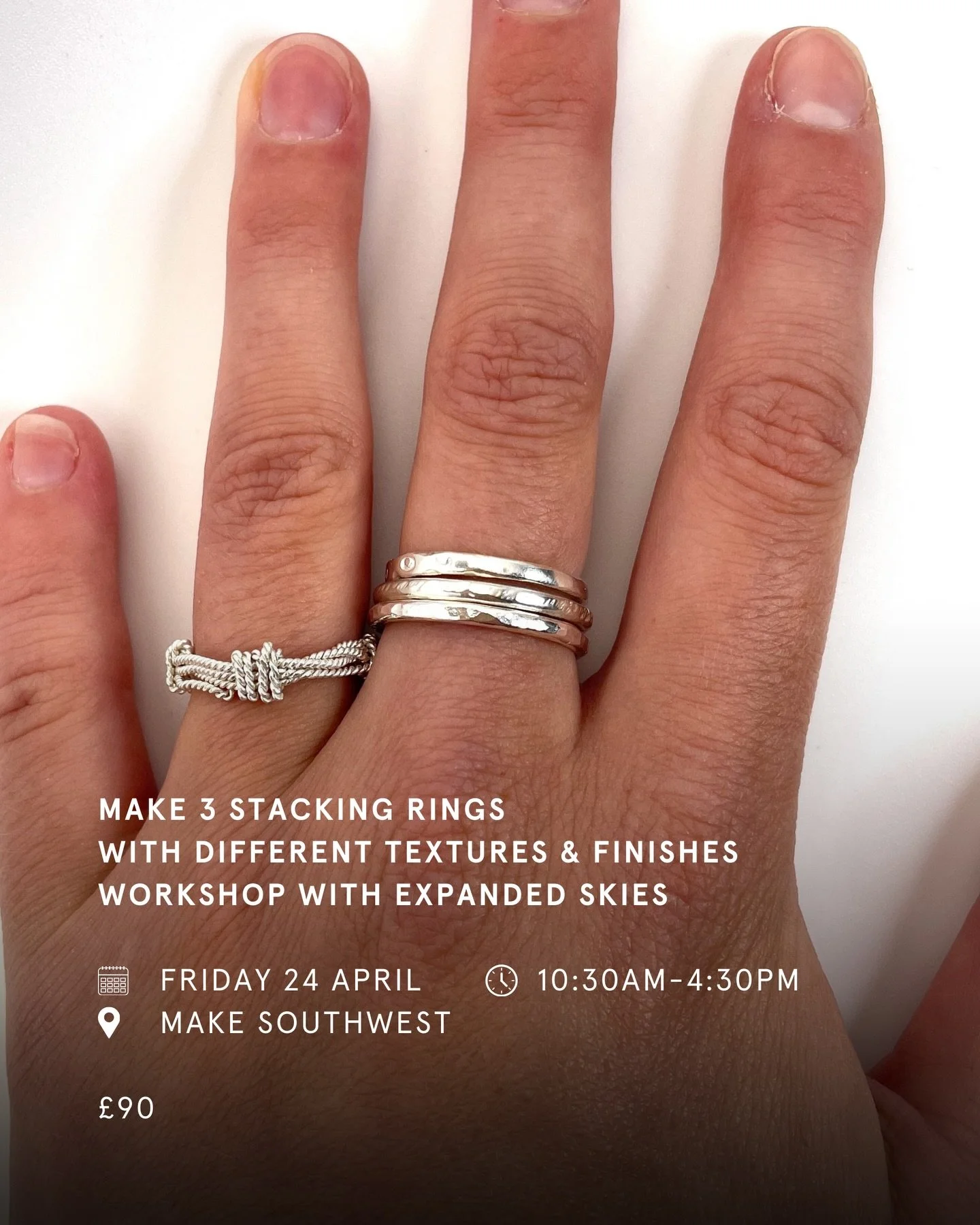 Join sustainable jeweller and MAKE Southwest Associate Maker Member Emma Whittaker of @expandedskies for this one-day jewellery making workshop.

🗓️ Friday 24th April
⏰ 10:30am-4:30pm
📍 MAKE Southwest
🎟️ &pound;90

Create beautiful silver stacking
