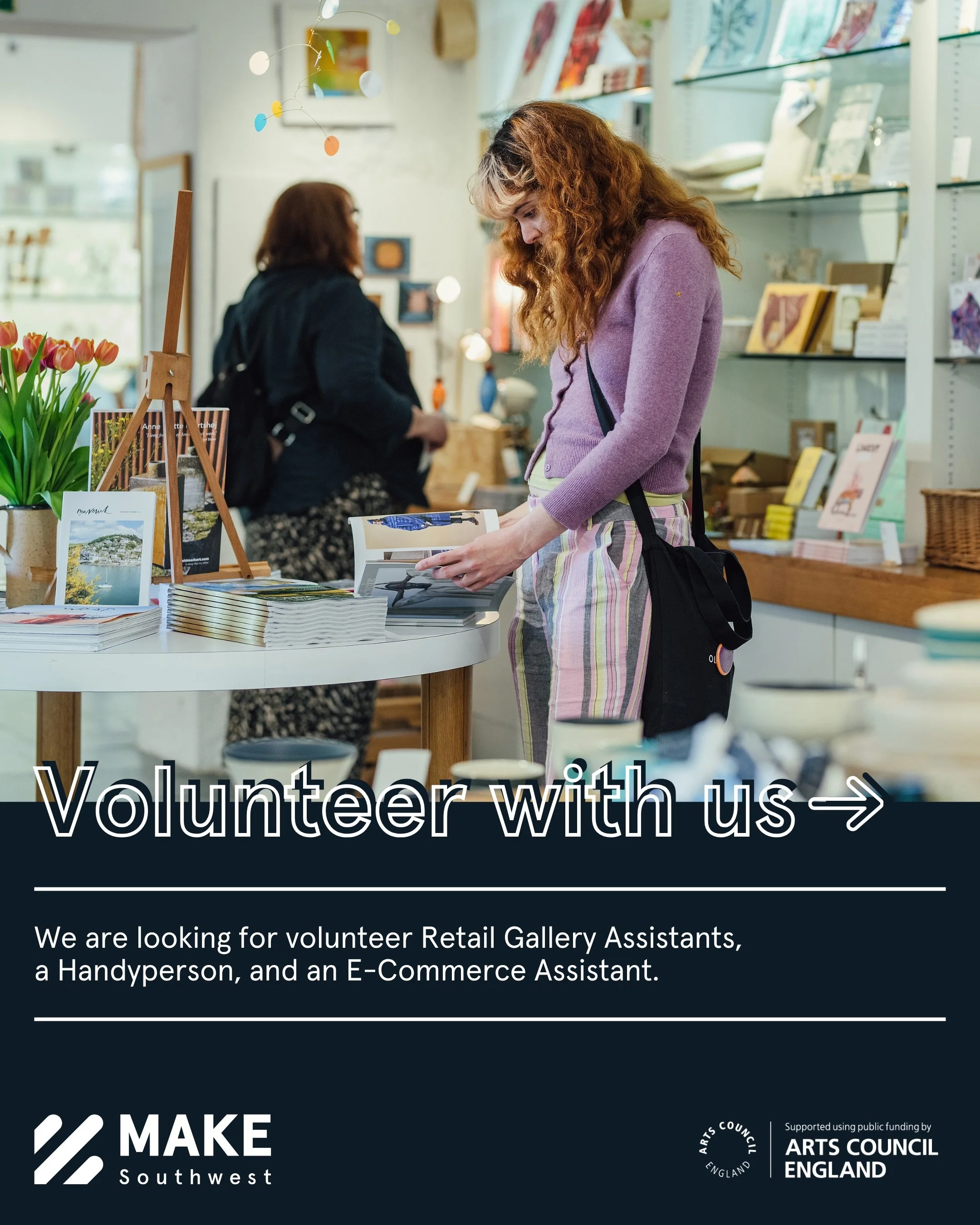 Volunteer with us!

As a craft education charity, we create opportunities for people to enjoy and learn about contemporary and heritage crafts, including our free exhibitions programme, and projects in schools, hospitals, and local communities. We re