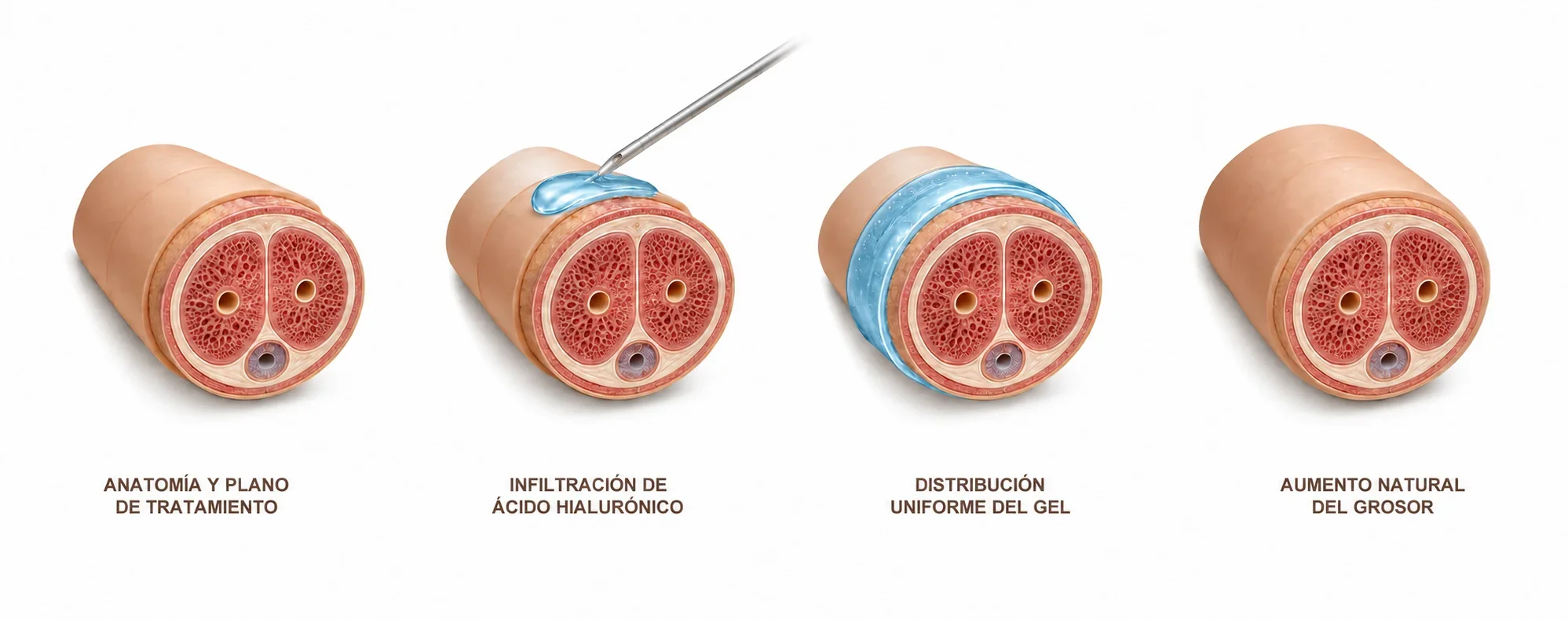 Antes y después del tratamiento para aumentar el perímetro del pene.