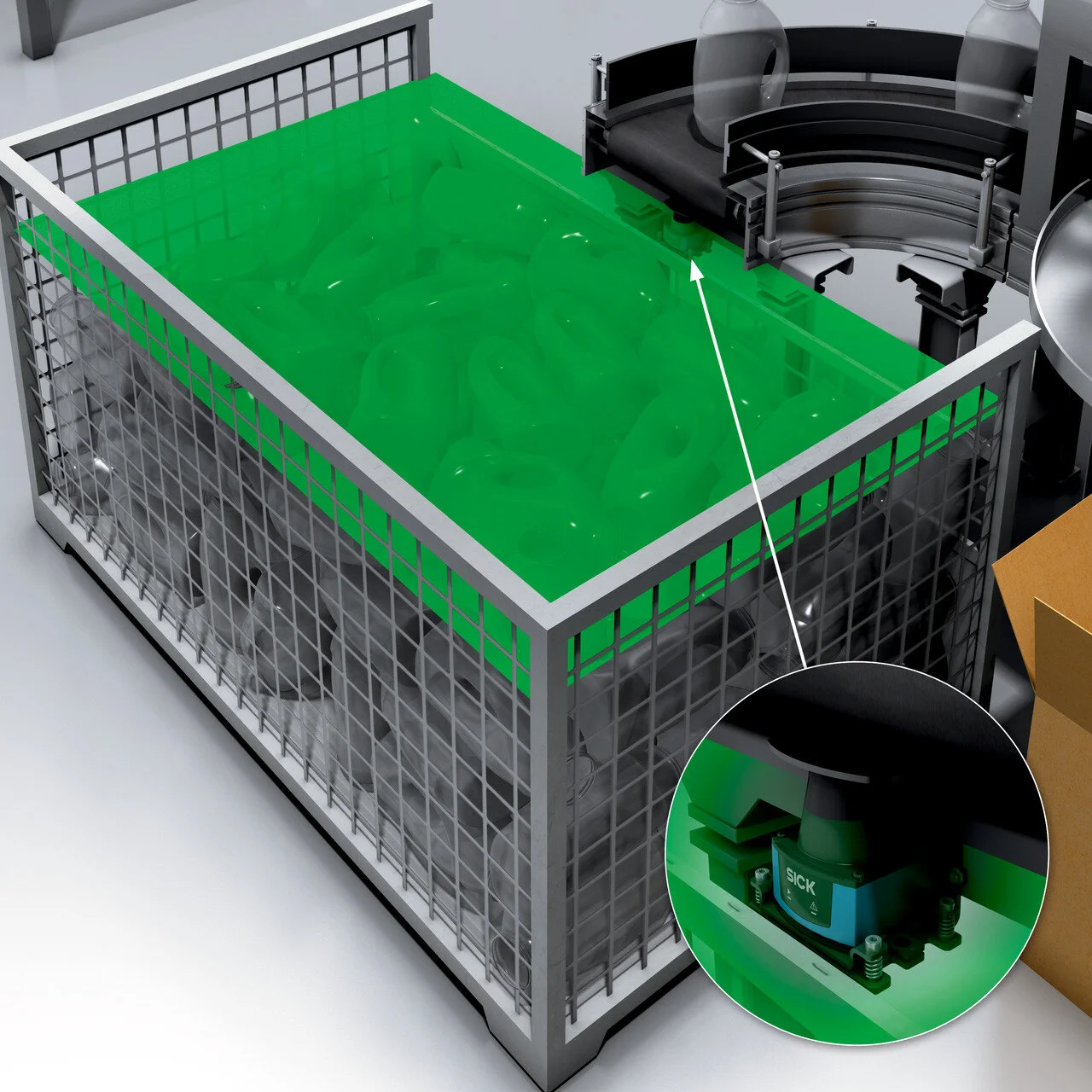 Monitoring bins eg for protruding objects