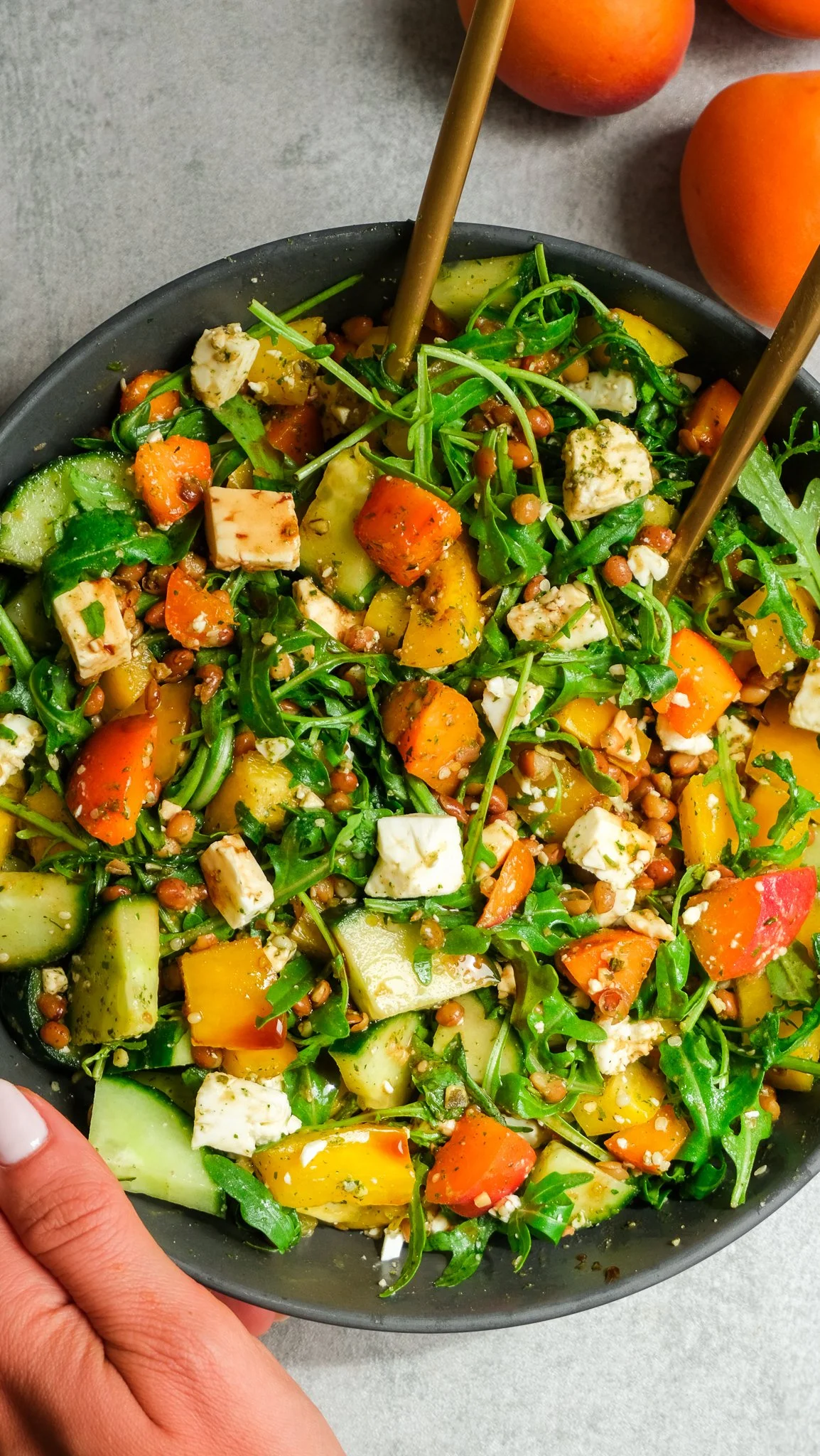 summer-lentil-apricot-salad-with-feta-mealprep-friendly-magda-mag-das-marillen-aprikosen-salat-rezept-recipe-einfach-protein-high-protein-gemüse-sommer-vegan-vegetarisch-veggie