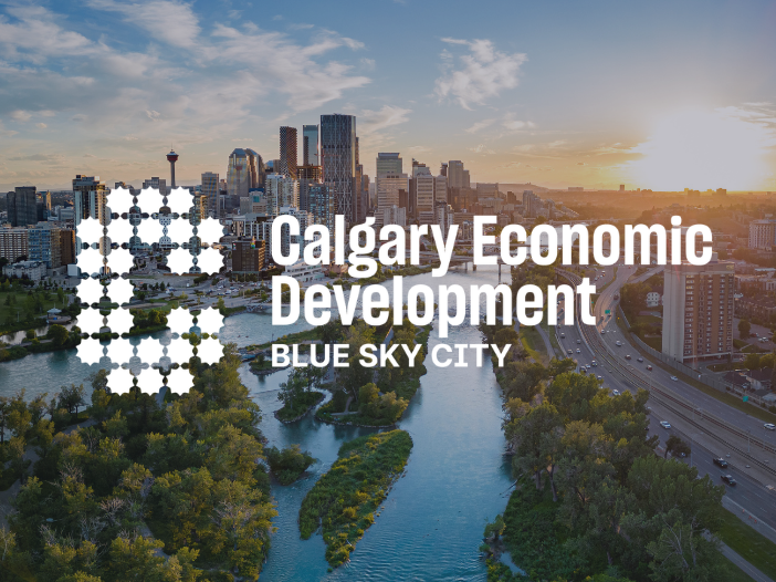 An image of the Calgary Skyline with the Calgary Economic Development Logo with the tagline "Blue Sky City"