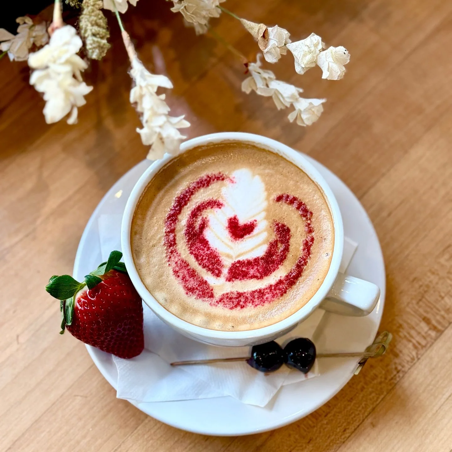 Only here through February, our CHERRY BERRY MOCHA! &hearts;️ 
espresso, housemade cherry-strawberry syrup, chocolate, dried raspberry powder
#thegeneralmuir #atlantacoffee #atlcoffee #🍒 #🍓