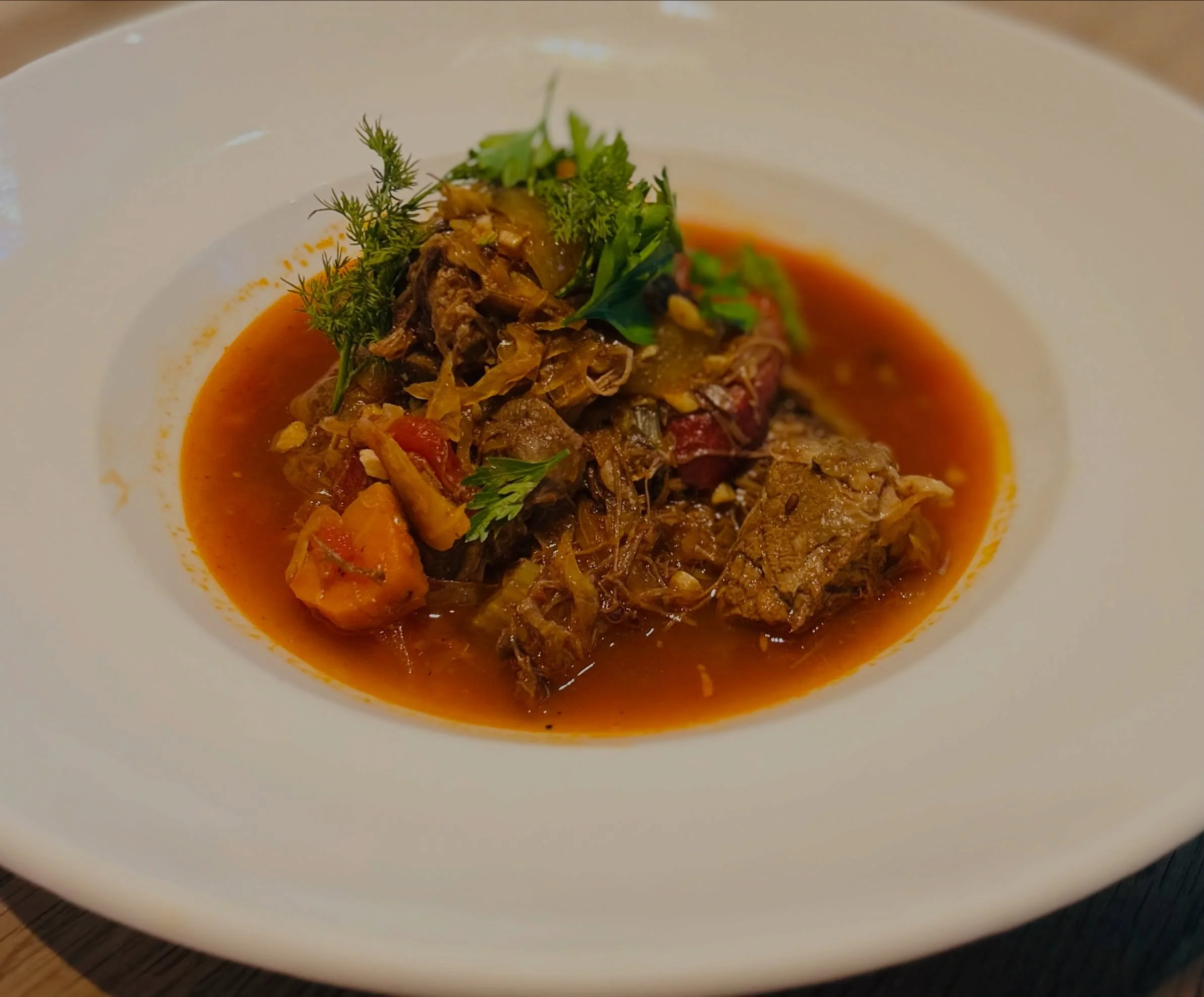 Have you tried our new HUNTER&rsquo;S STEW? Braised short rib, all-beef polish sausage, mixed mushrooms, sauerkraut, fried potato cake. Dinner menu only (Wed-Sun). Join us for dinner! #thegeneralmuir #whatsfordinner #huntersstew
