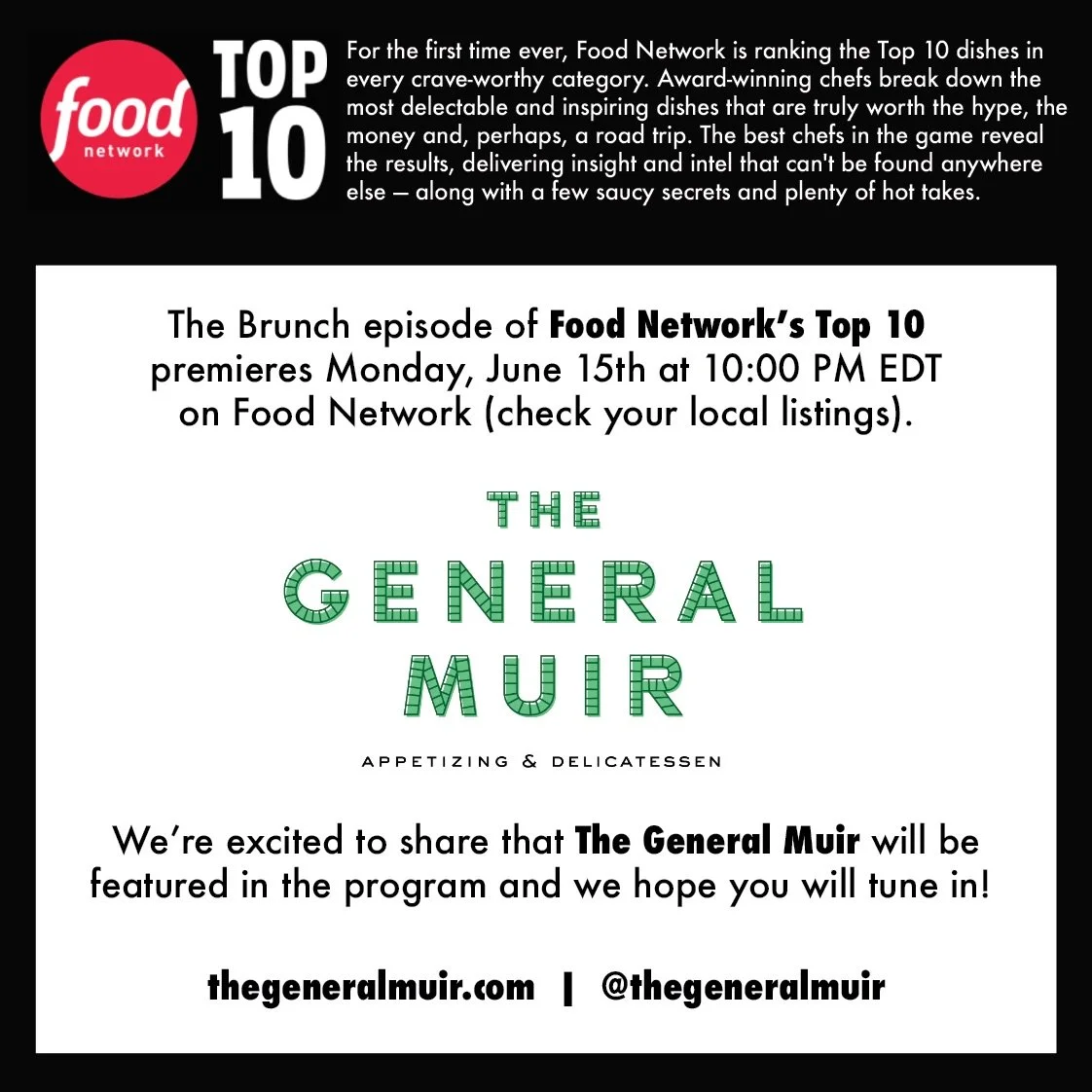 Check us out on @foodnetwork on Monday! #thegeneralmuir #bestbrunch @thepointatl @emorypoint