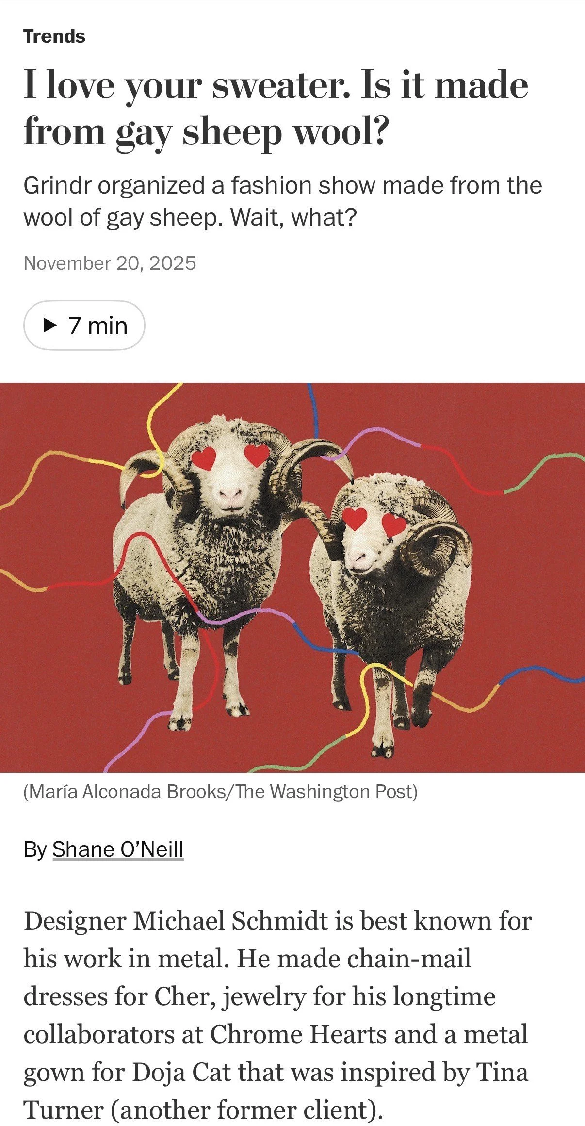 I love your sweater. Is it made from gay sheep wool?