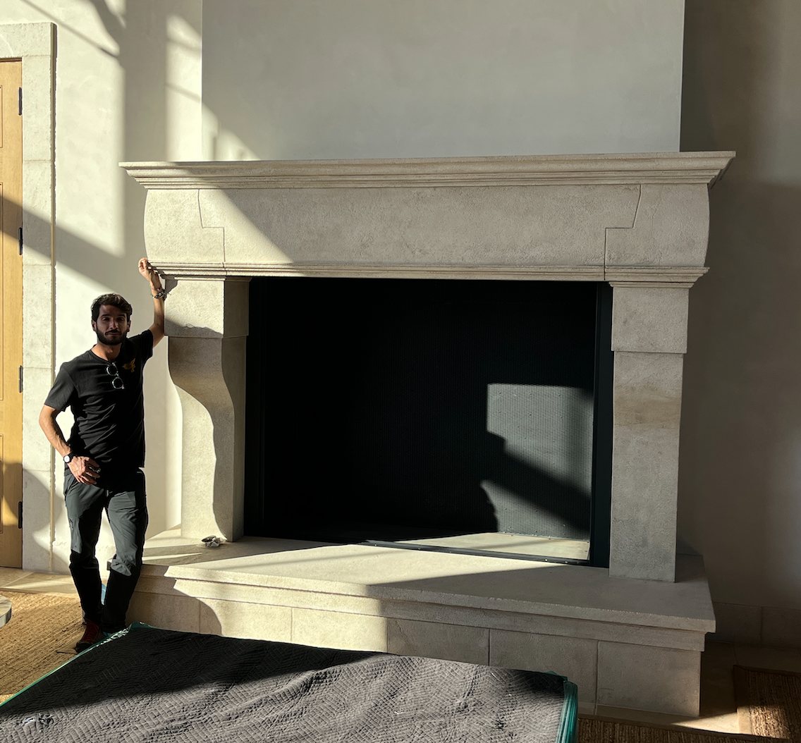 cooritalia custom gascogne beige limestone fireplace