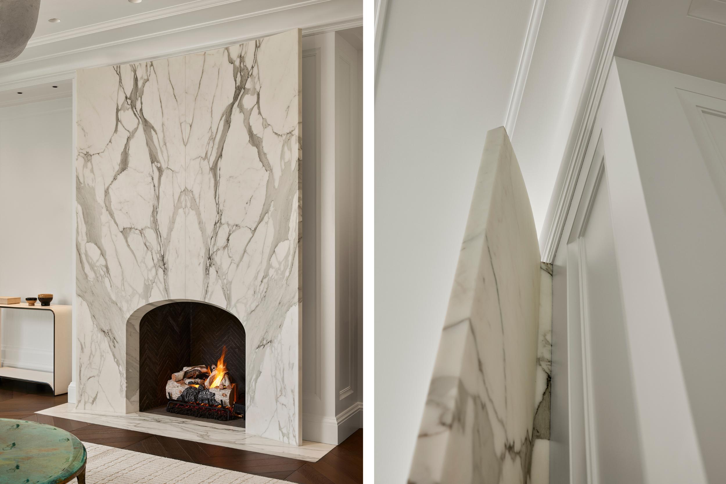 Calacatta Borghini Marble Book-matched Fireplace