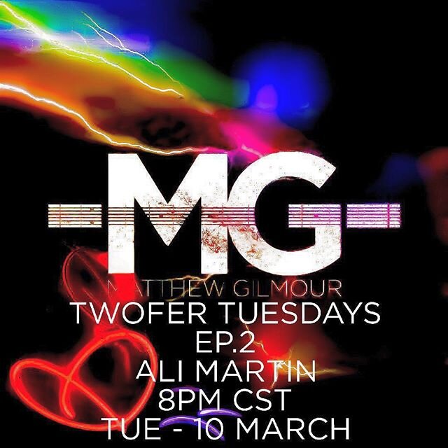 Tonight will be EP#2 of TwoFer Tuesdays tonight at 8pm CST! Ali Martin, AKA Sewth, the bassist for the band @hannabarakat will be joining us on the show! Tune in at www.twitch.tv/mattgilmour to listen to some jamming and join in the chat! See you soo
