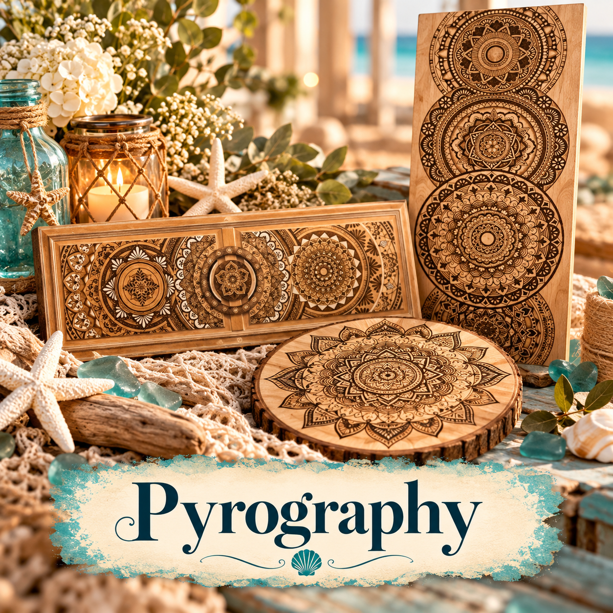 Wood burned art, each piece drawn and burned by hand.
