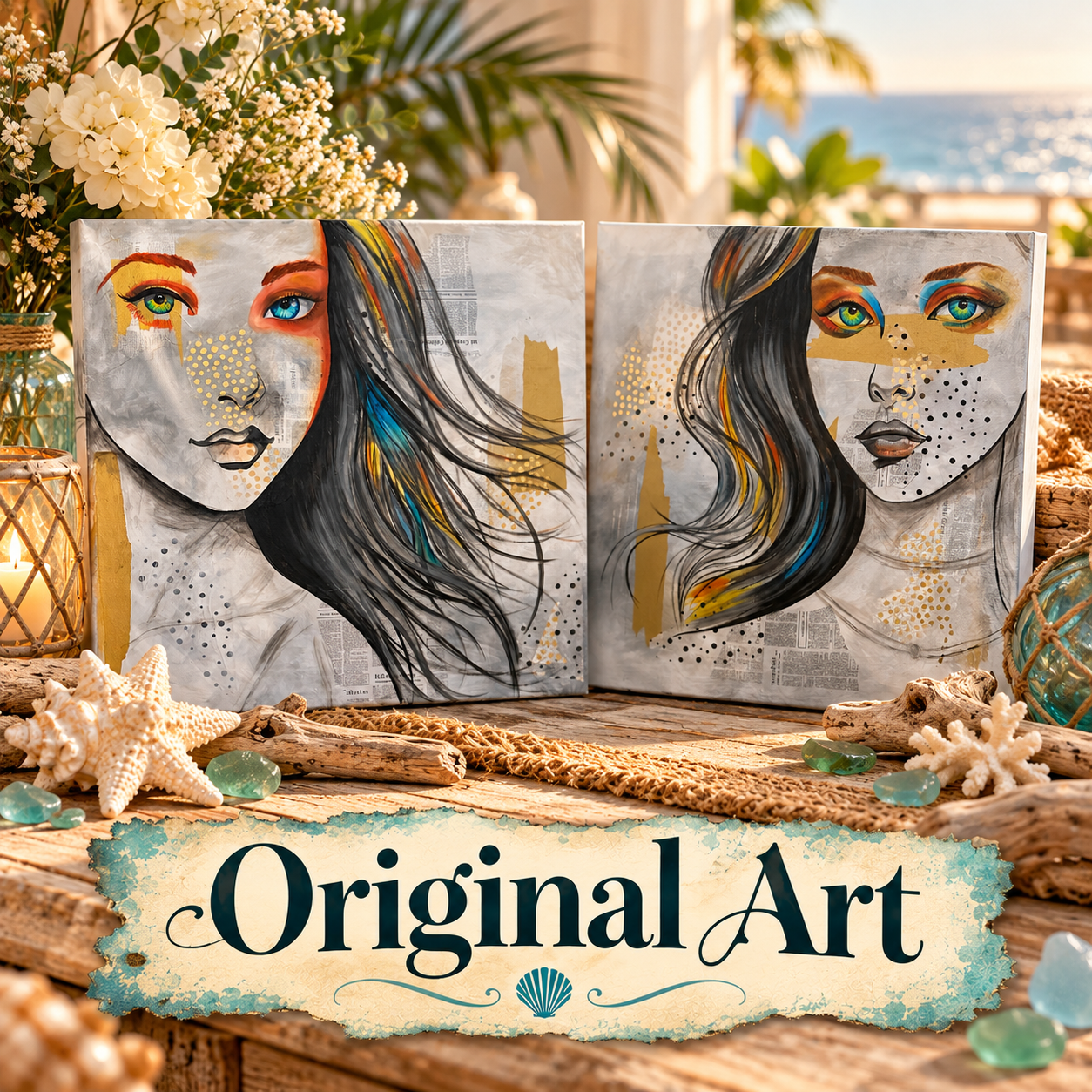 Original canvases and mixed media pieces, each one of a kind.