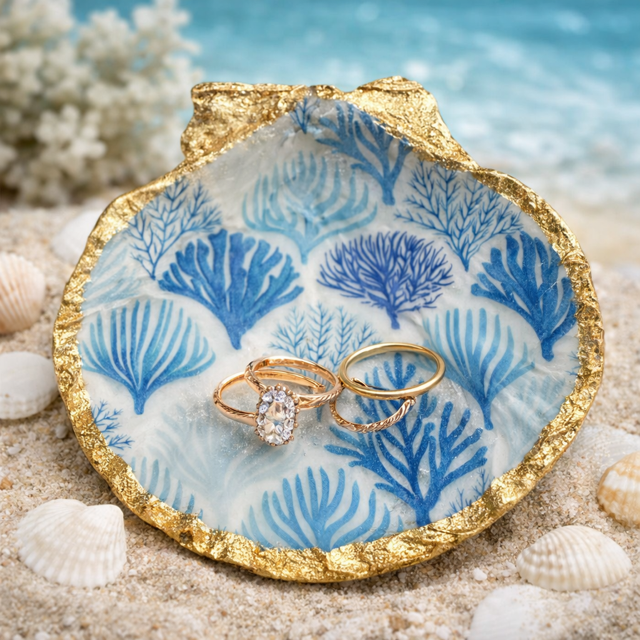 Blue Coral Seashell Trinket Dish