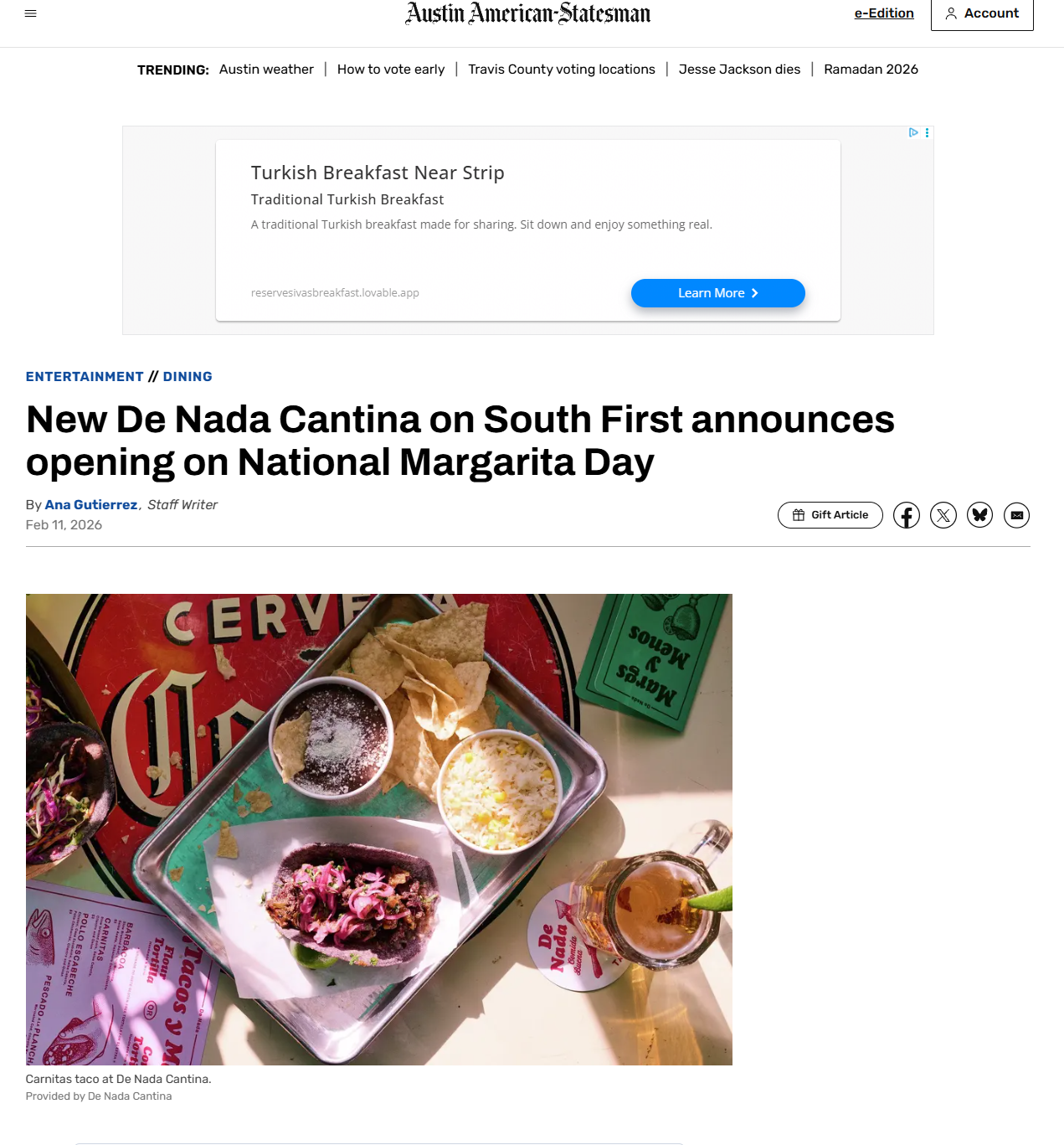 New De Nada Cantina on South First announces opening on National Margarita Day