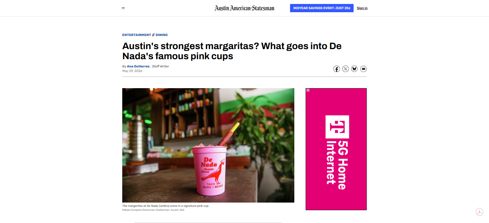 AUSTIN AMERICAN-STATESMAN: Austin's strongest margaritas? What goes into De Nada's famous pink cups