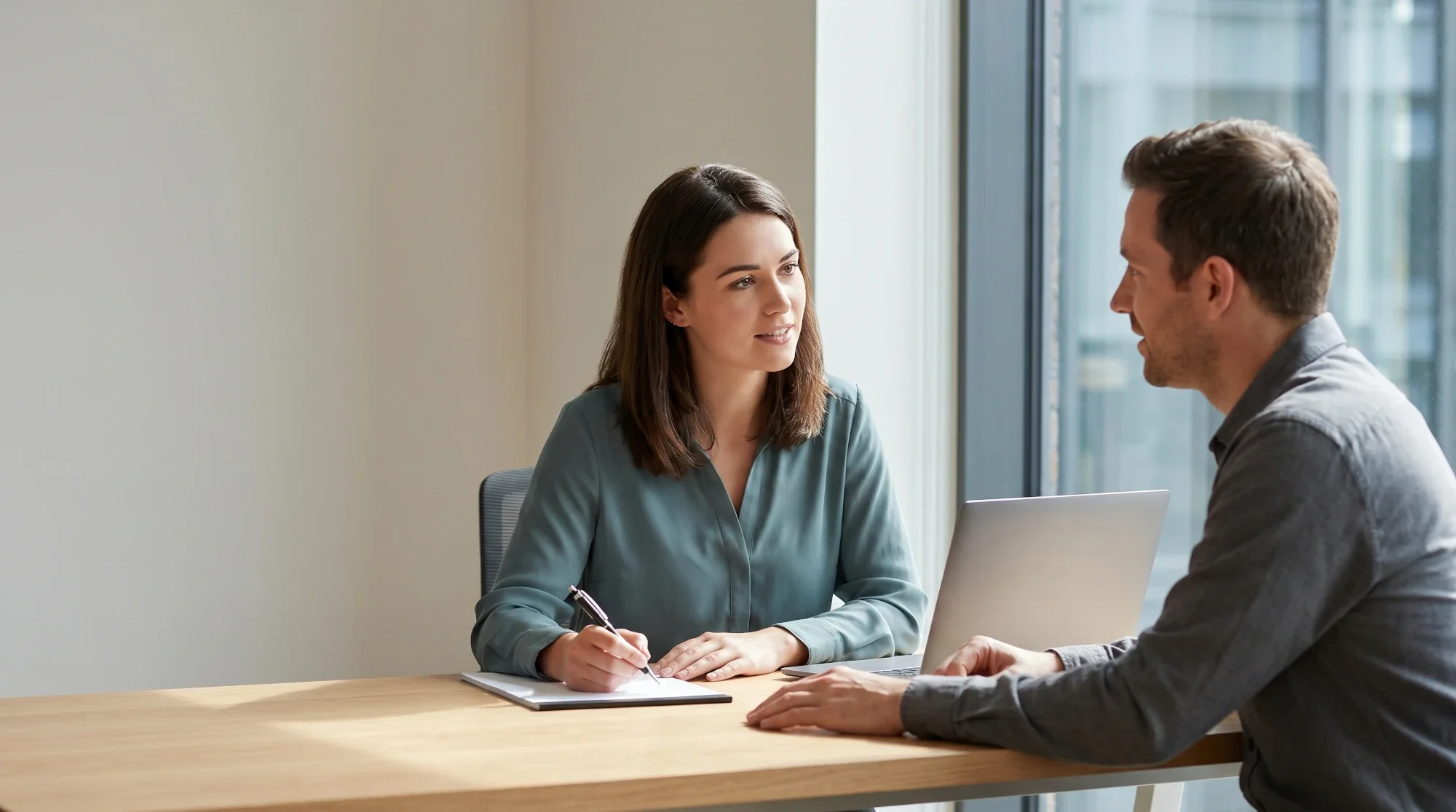 Employee speaking with an HR representative about taking leave to attend rehab.