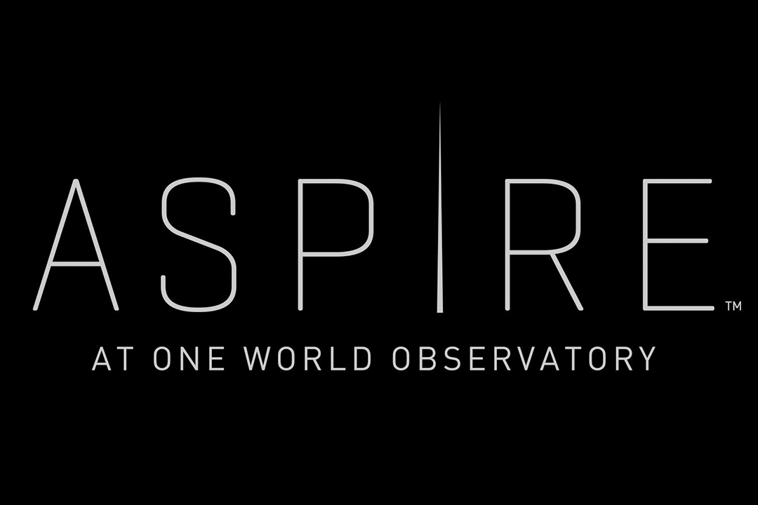 Logo for ASPIRE at One World Observatory with black background and white text.