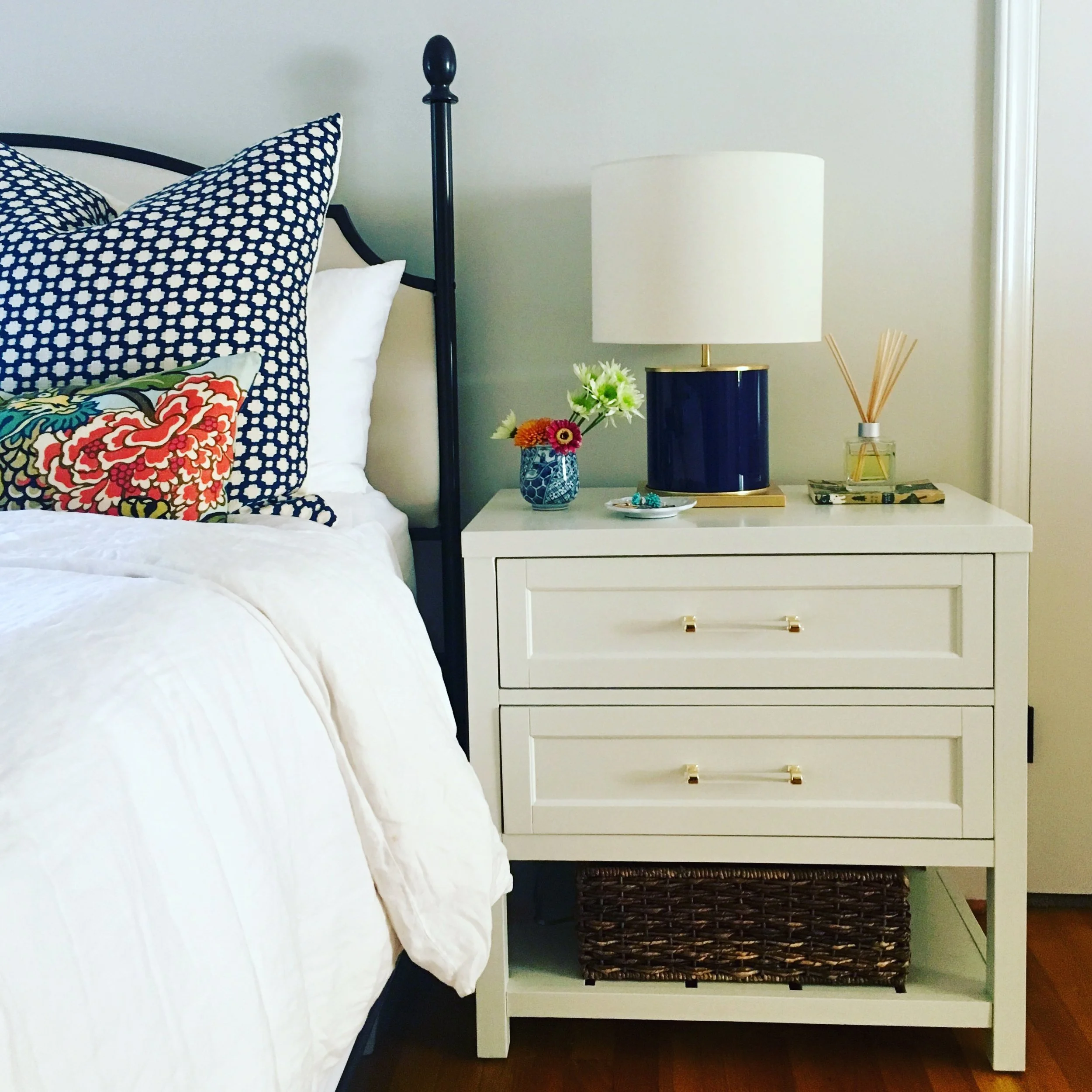 White Nightstands + Hardware Favorites