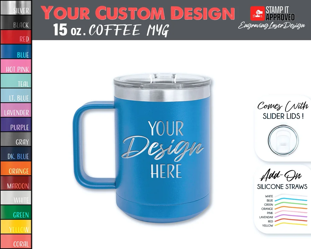 CUSTOM DESIGN - 15 OZ Personalized Laser Engraved Coffee Mug  Stamp It  Approved