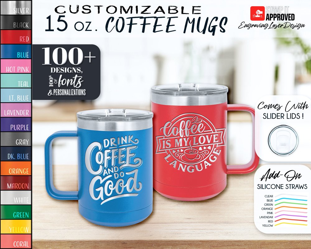 Laurel Underline Personalized Metal Coffee and Tea Travel Mug