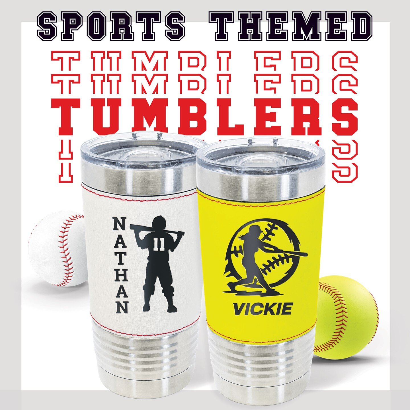 Newly In! 20oz Sports Themed Tumblers. Available now on our Etsy shop. 🏐 Volleyball, ⚾Baseball and 🥎Softball available now! Coming soon --&gt; 🏈Football, 🏀Basketball &amp; ⚽Soccer! www.StampItEtsy.com