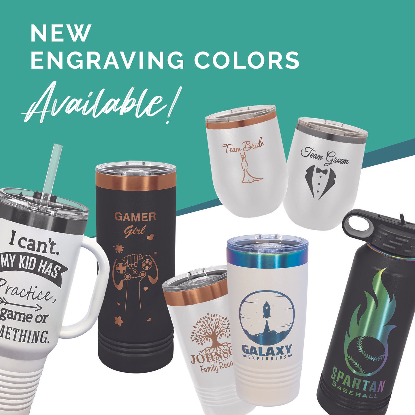 New custom engraving colors now available! ✨ Upgrade your favorite tumbler with our stunning ion-plated finishes in Ghost Black, Rose Gold, or Prism. Perfect for adding a personal touch to gifts or treating yourself. 

Available on select black or wh