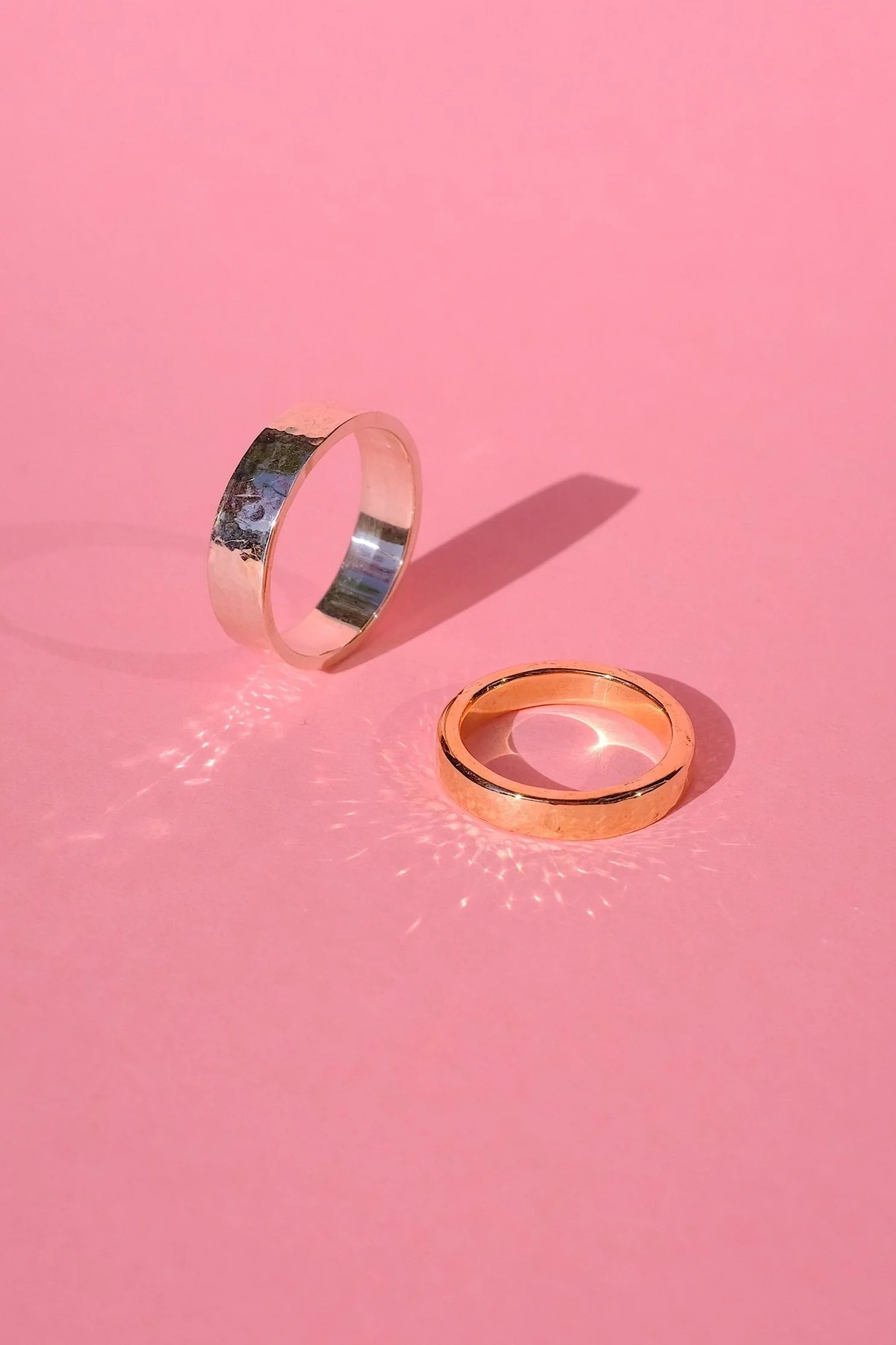 Handmade wedding rings made from recycled Gold Sken Studios