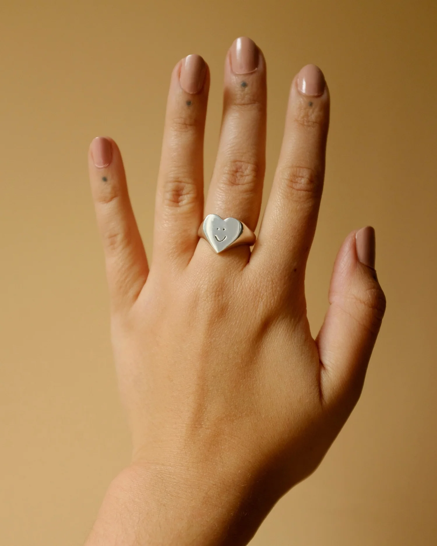 Smiley Heart Signet Ring Chunky Silver Signet Ring Sken