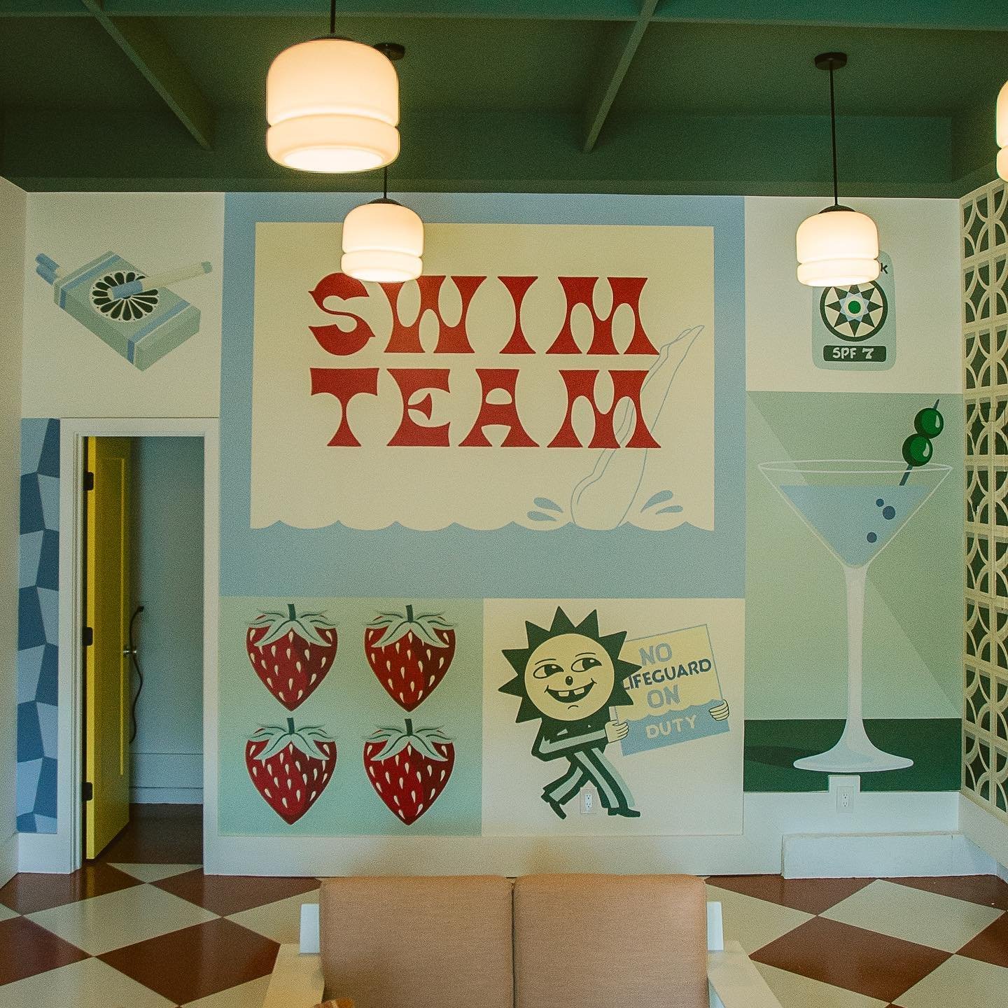 Poolhouse Swim Team. Mural for our sweet and talented friend @home_ec_op. Thank you for everything that you do for us and all the artists you work with. It was an honor to paint this piece for you!