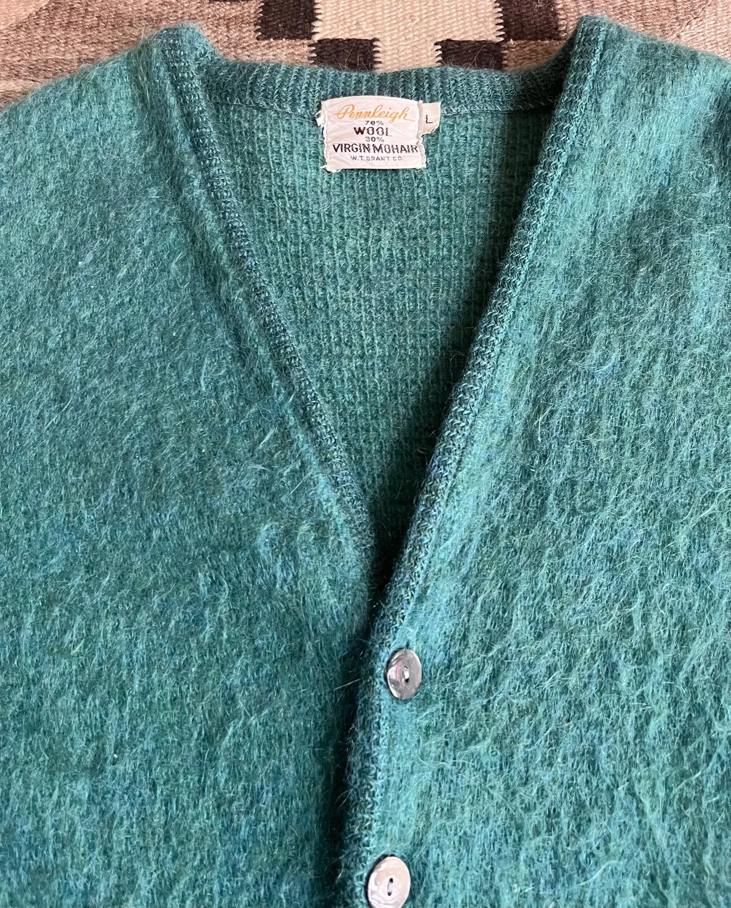 1960's Teal Mohair Cardigan — House of Vintage 1960's Teal Mohair Cardigan — House of Vintage