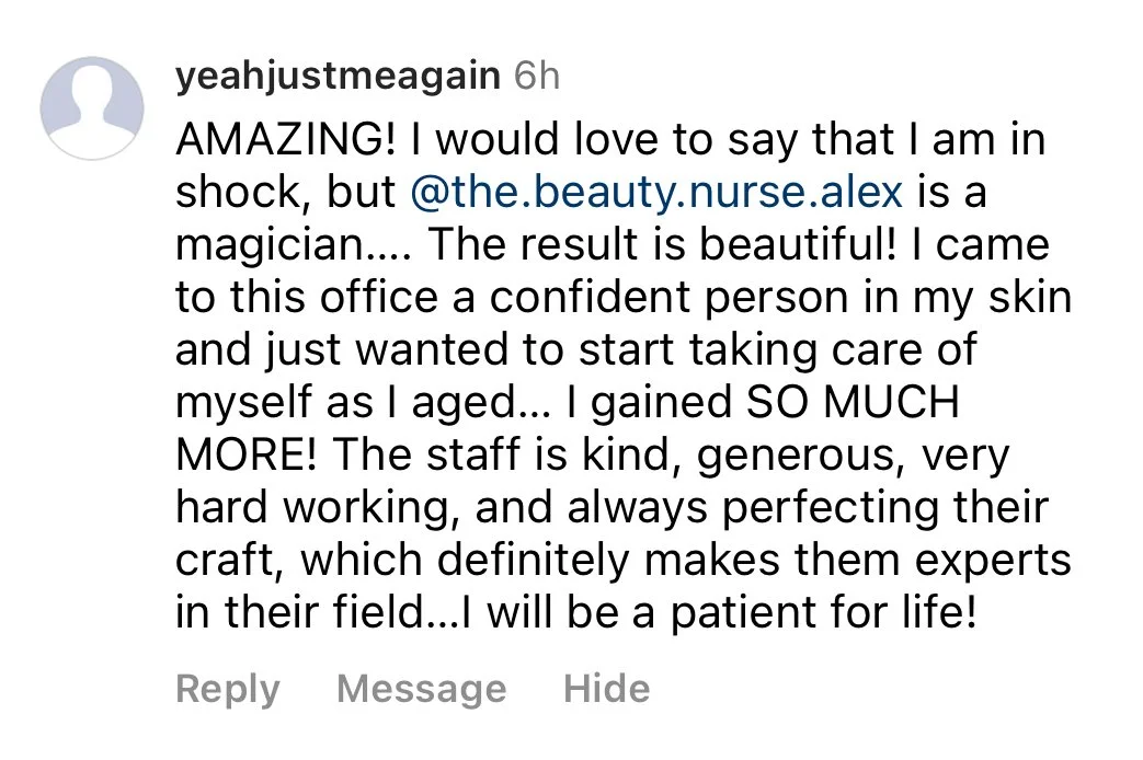 AMAZING! I would love to say that I am in shock, but @the.beauty.nurse.alex is a magician... The result is beautiful! I came to this office a confident person in my skin and just wanted to start taking care of myself as I aged... I gained SO MUCH MOR