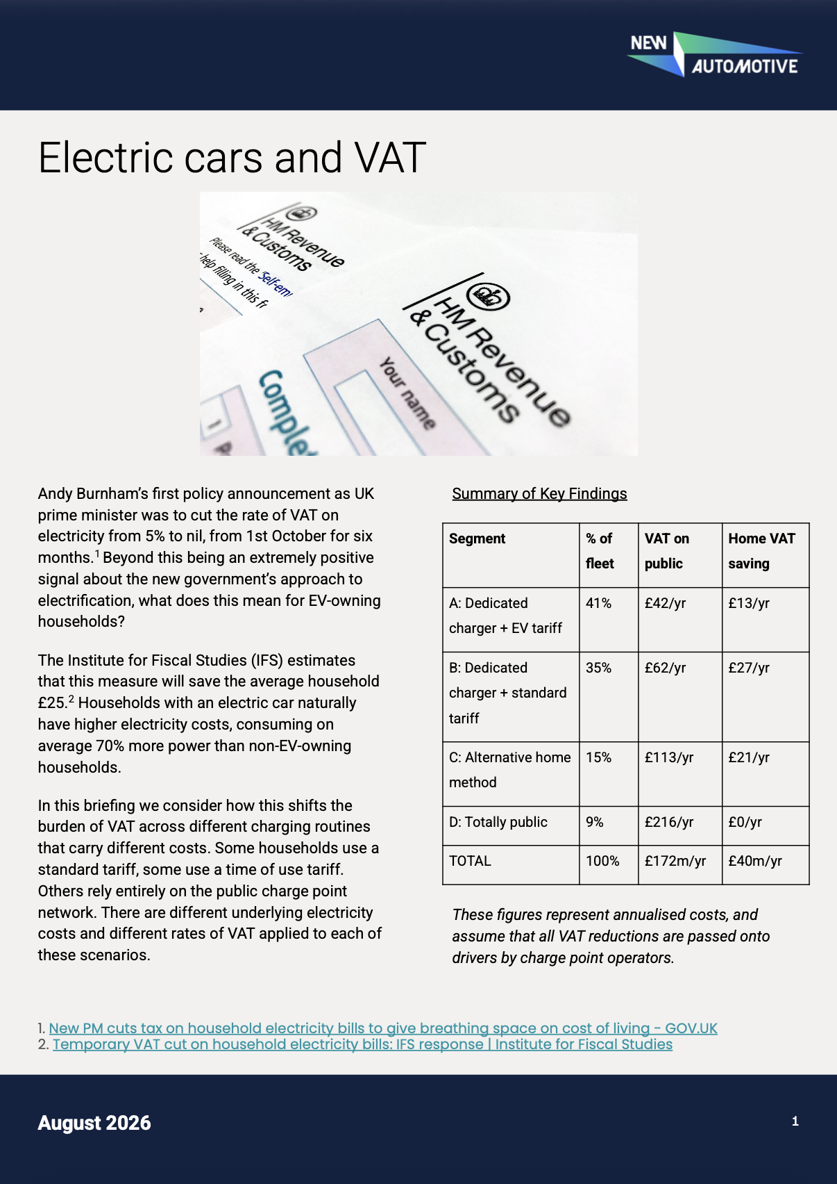  Electric cars and VAT 
 
Analysis of the impact of VAT on electric car drivers, following recent UK government announcements
 
 Download report 