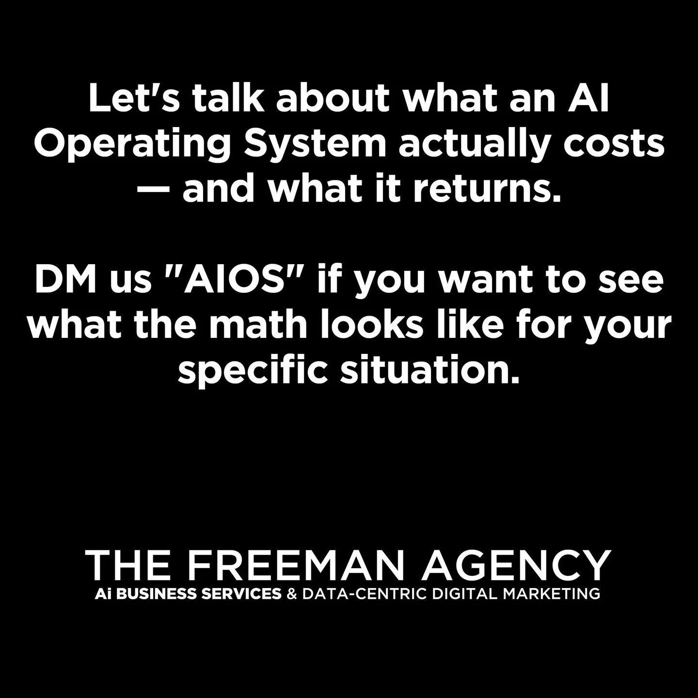 Let's talk about what AIOS actually costs vs. what it returns.

**Cost:** ~$2,500&ndash;5,000 setup. $500&ndash;1,500/month ongoing.

**Return:**
Most owners spend 15&ndash;20 hrs/week on automatable tasks.
At $150/hr &mdash; that's $2,250&ndash;$3,0