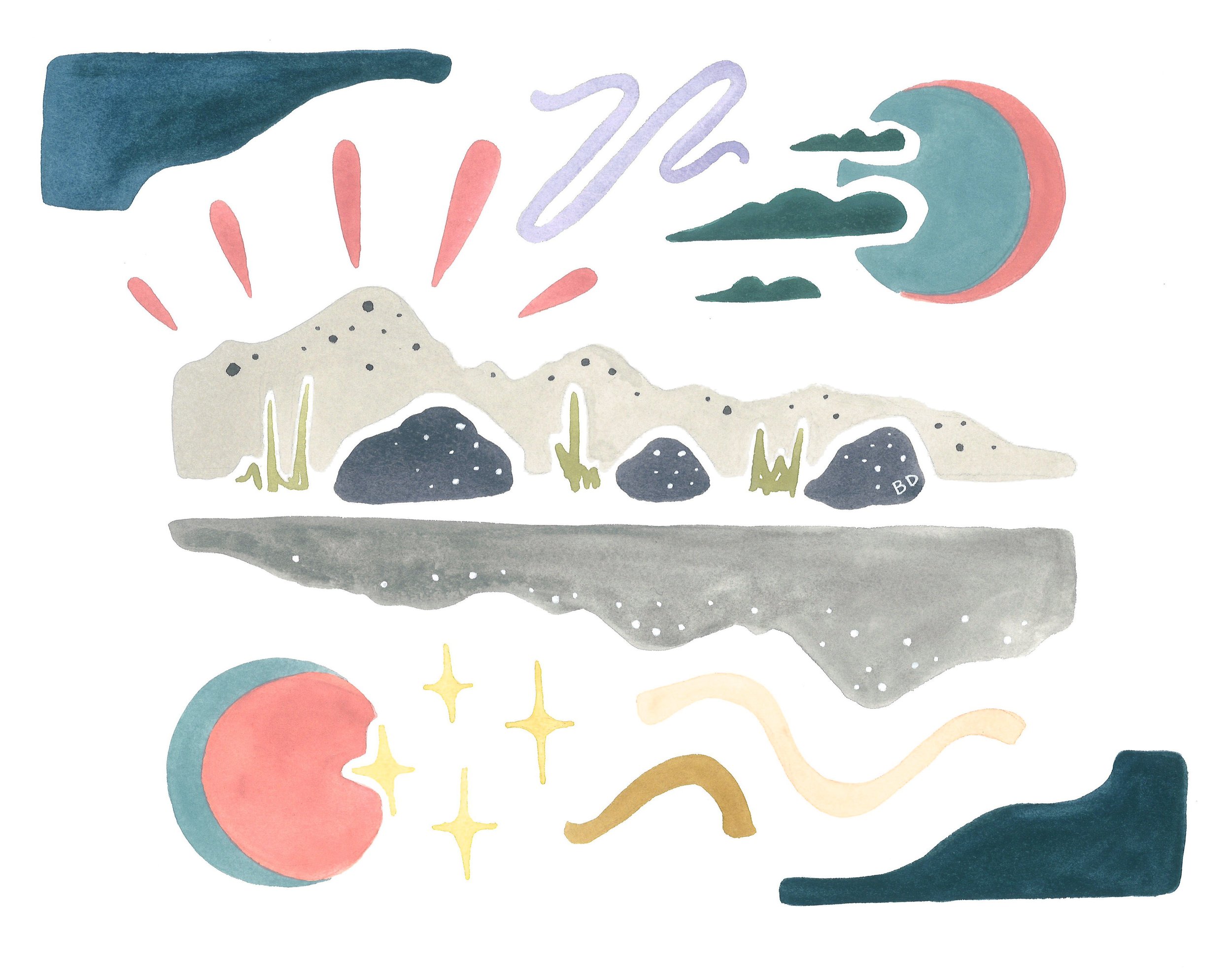  "Rock Dreamscape"  
 
2020, gouache, 14x11in.