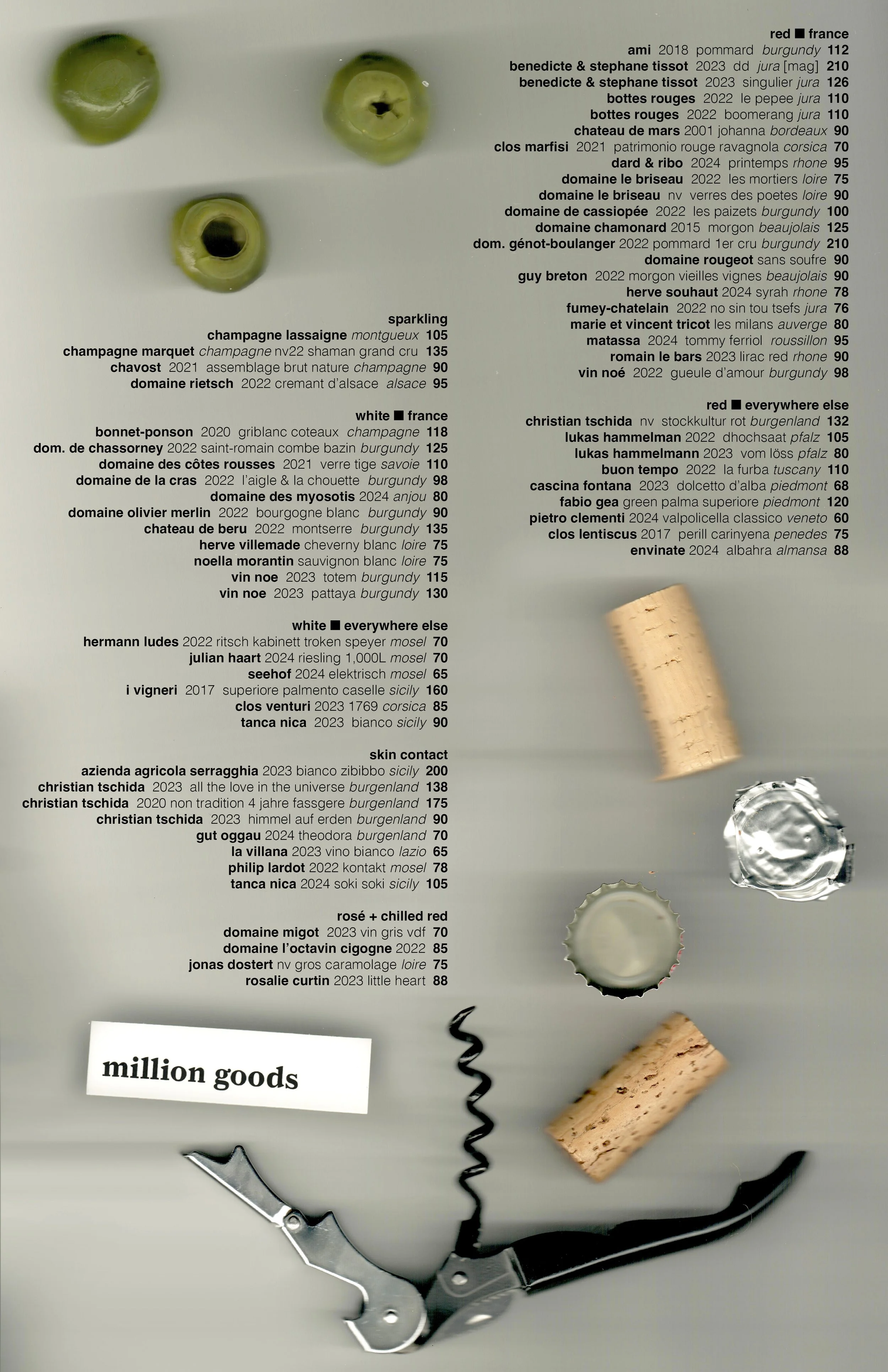 Million Goods December 2025 Bottle List
