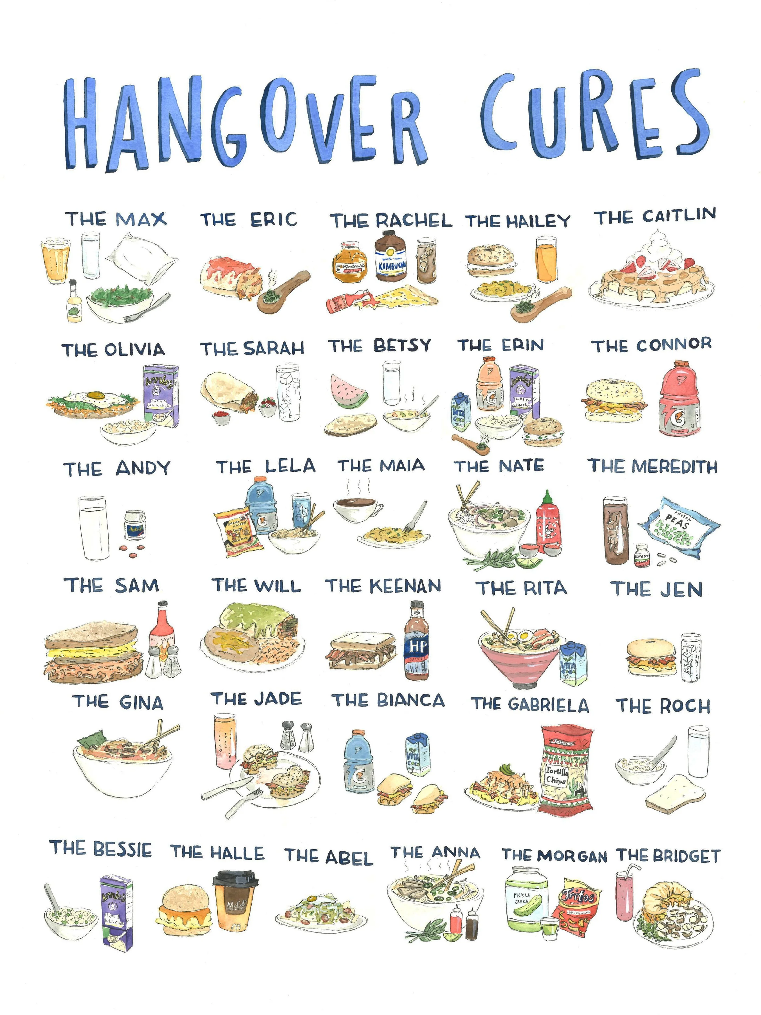  "Hangover Cures"  
 
2020, watercolor, 18x24in.