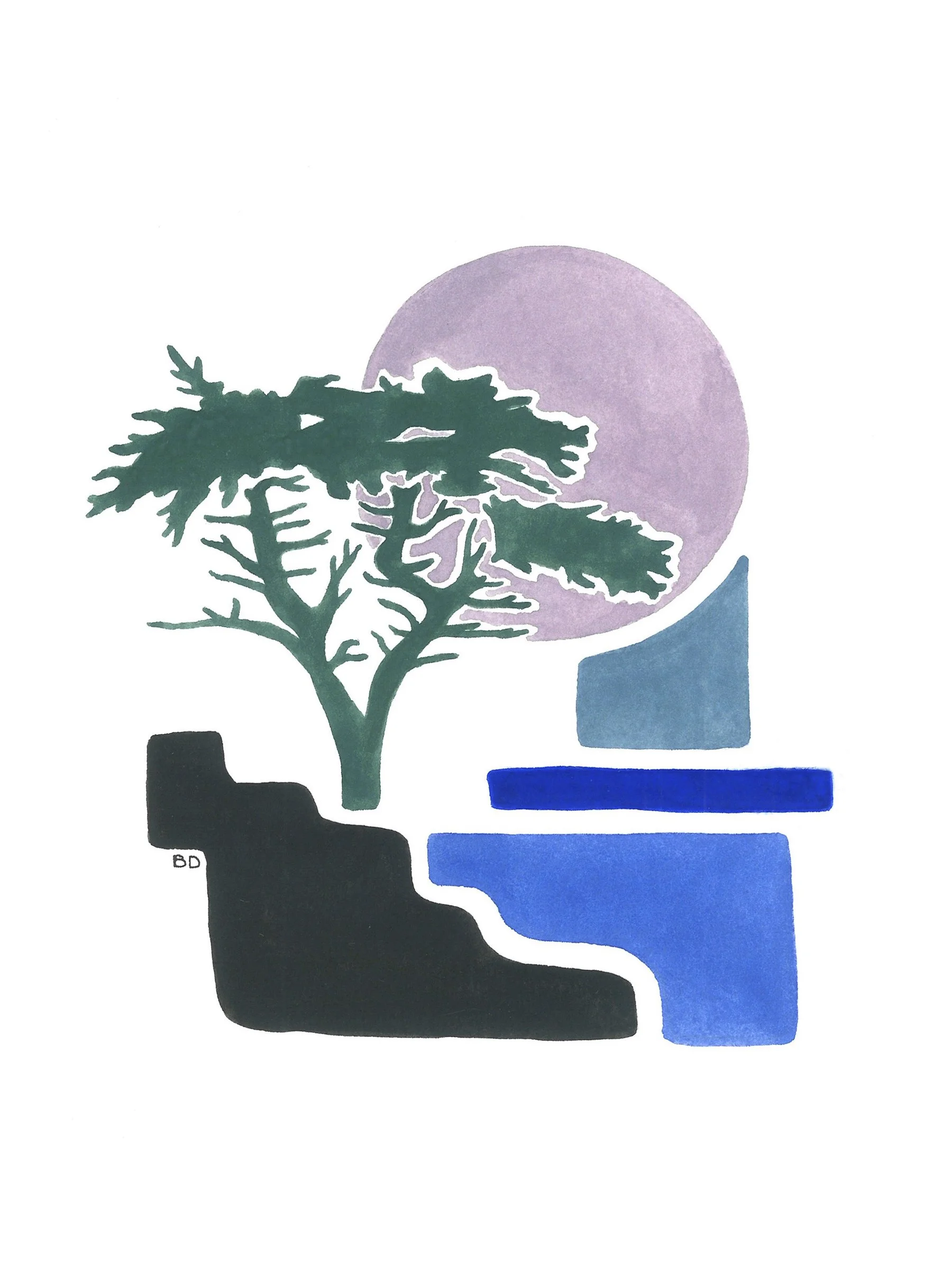  "Cypress"  
 
2020, gouache, 6x8in.