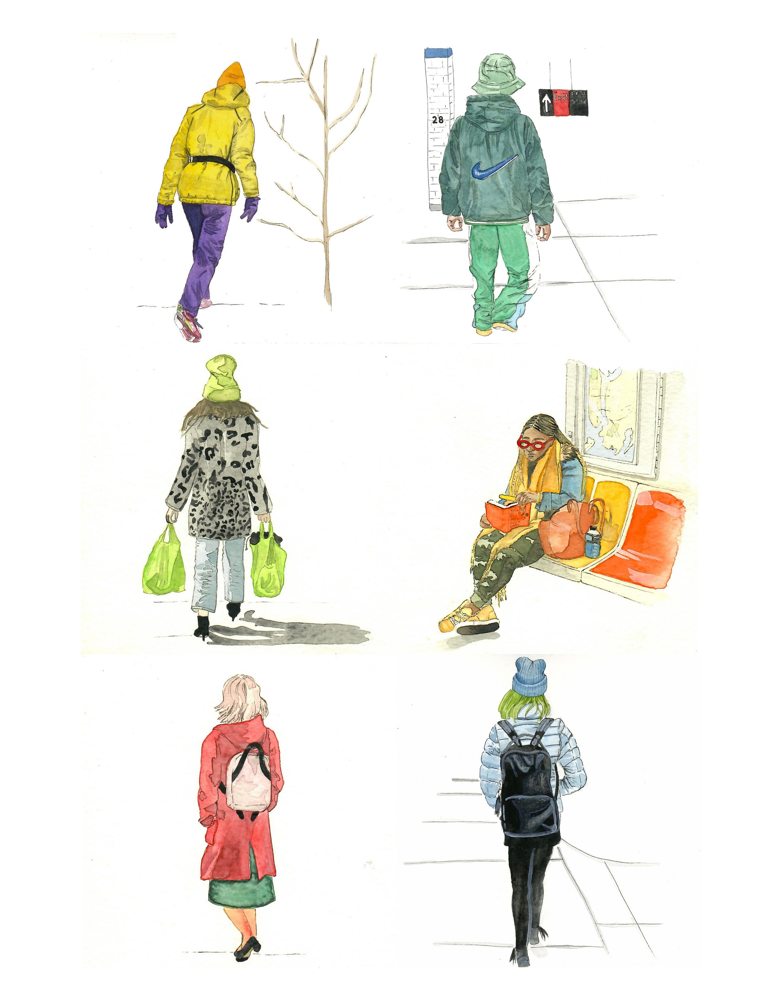  "Backs of NY"  
 
2019, watercolor, each 5x5 in.