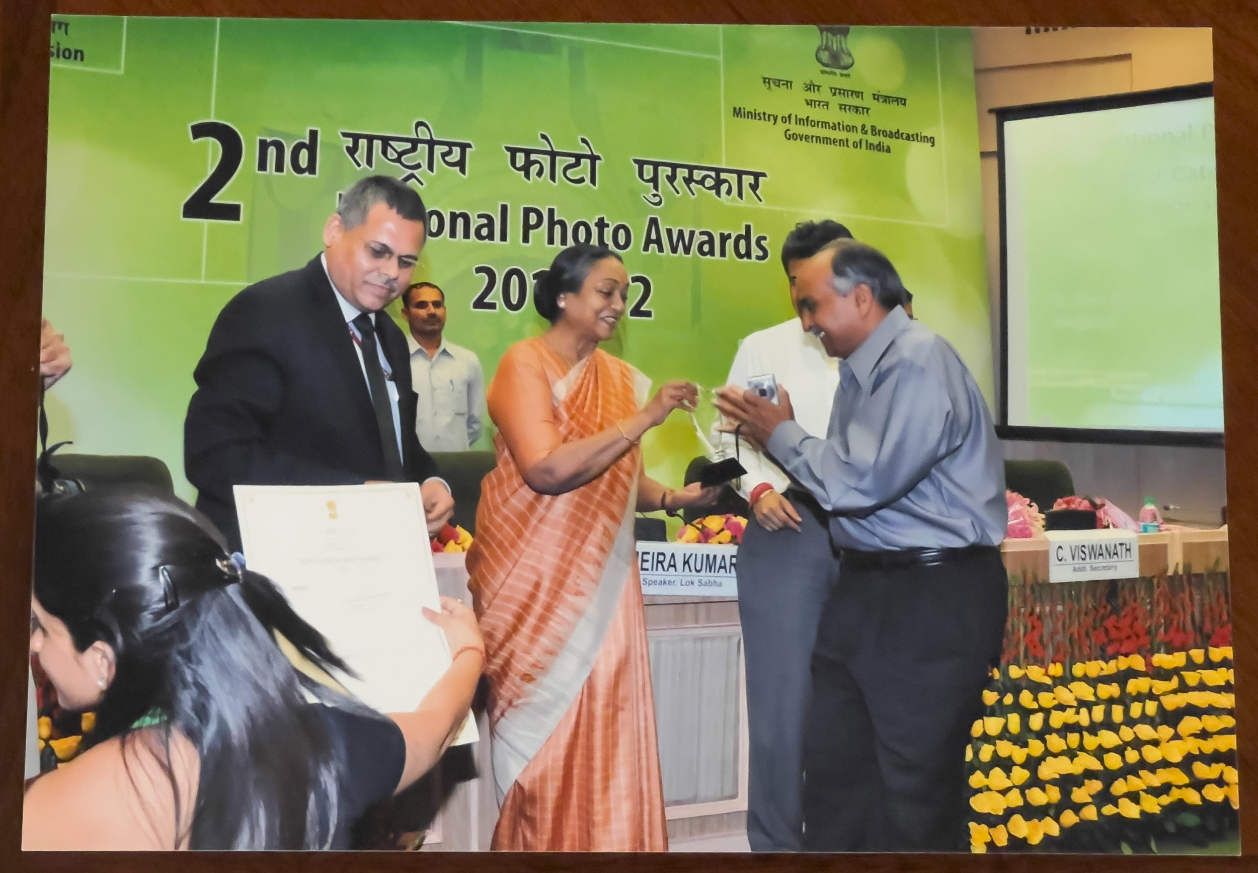 My dad accepting the award from the Speaker of Lok Sabha, Meira Kumar