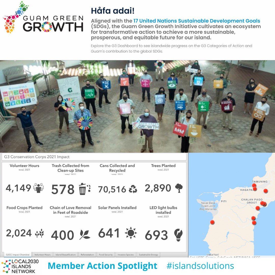 Member Action Spotlight 🌏

Guam Green Growth (G3) Implementation Projects are putting sustainable #islandsolutions into action. This year, the G3 Conservation Corps planted 2,890 trees and 2,024 food crops, installed 600+ solar panels and 600+ LED l