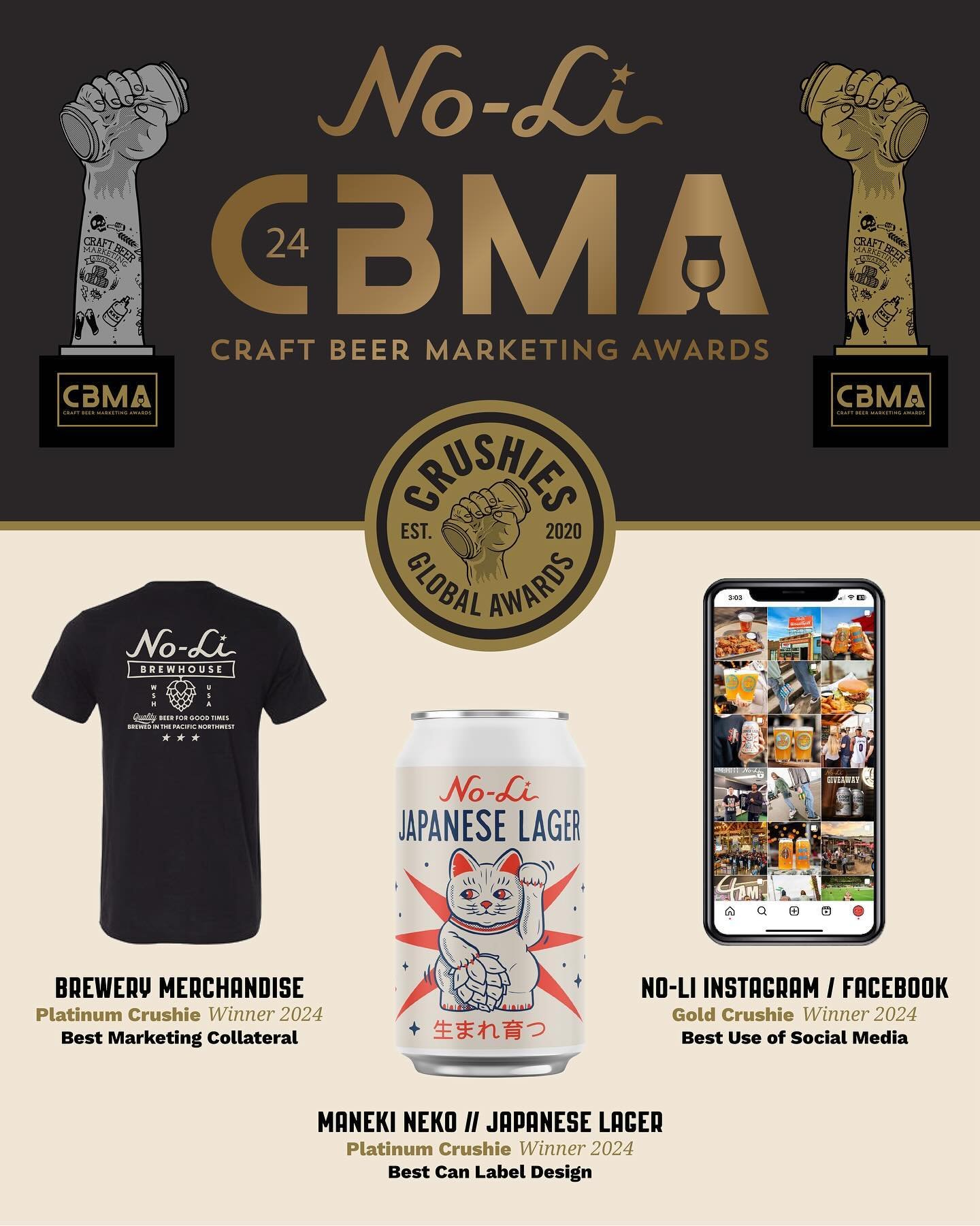 🏆🍻 2024 Craft Beer Marketing Awards 🍻🏆

Apparently our ridiculous Reels &amp; Tik Toks are working 🫣

The No-Li team was recognized at the &lsquo;24 CBMA&rsquo;s, showcasing top beer brand marketing efforts from around the globe! 

We proudly br