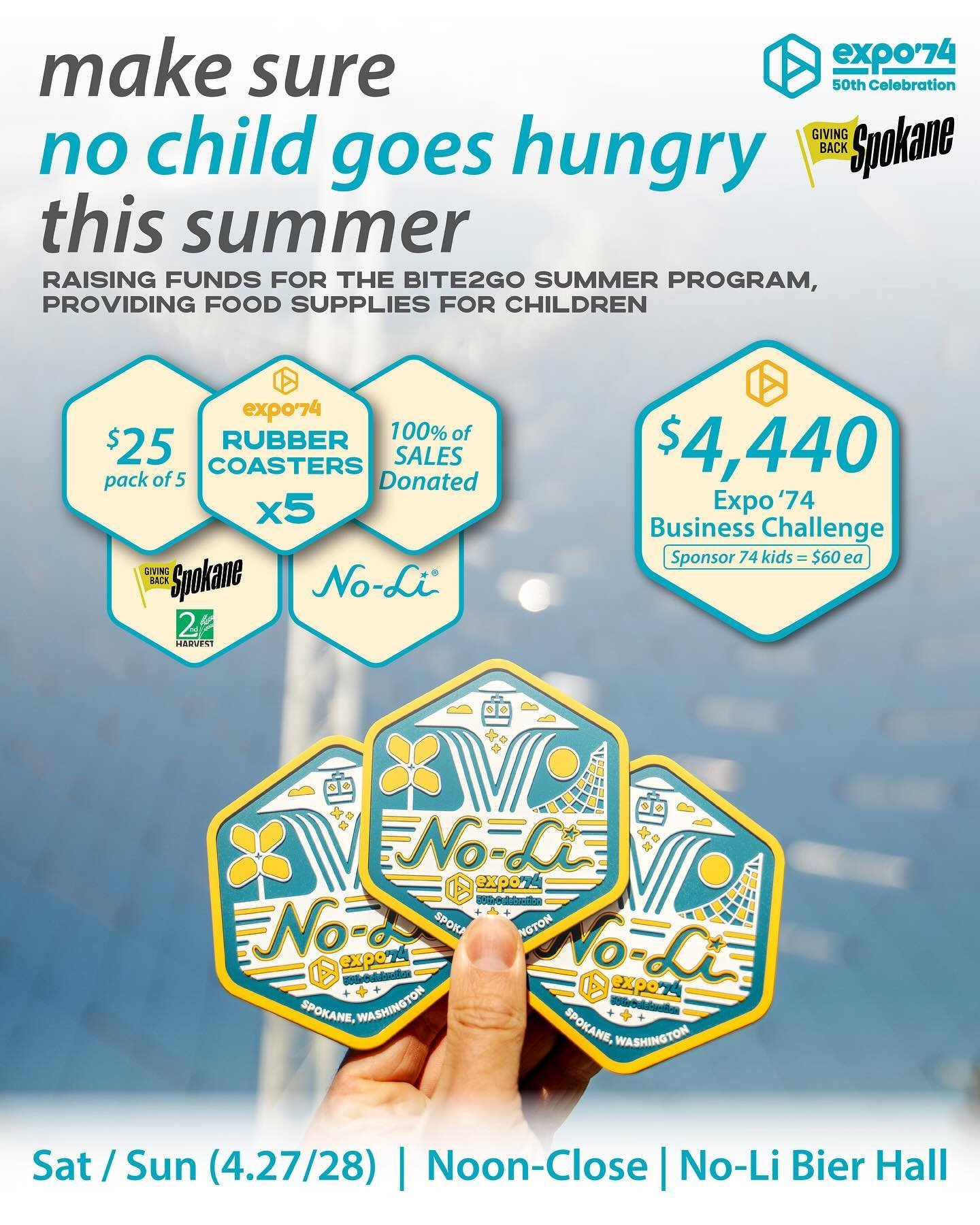 Make Sure No Child Goes Hungry This Summer🎗️

$90,000 community fundraiser to benefit 1,500 local&nbsp;children in food insecurity this summer. This Saturday &amp; Sunday from noon-5pm at the Bier Hall!

No-Li has teamed up with Giving Back Spokane&