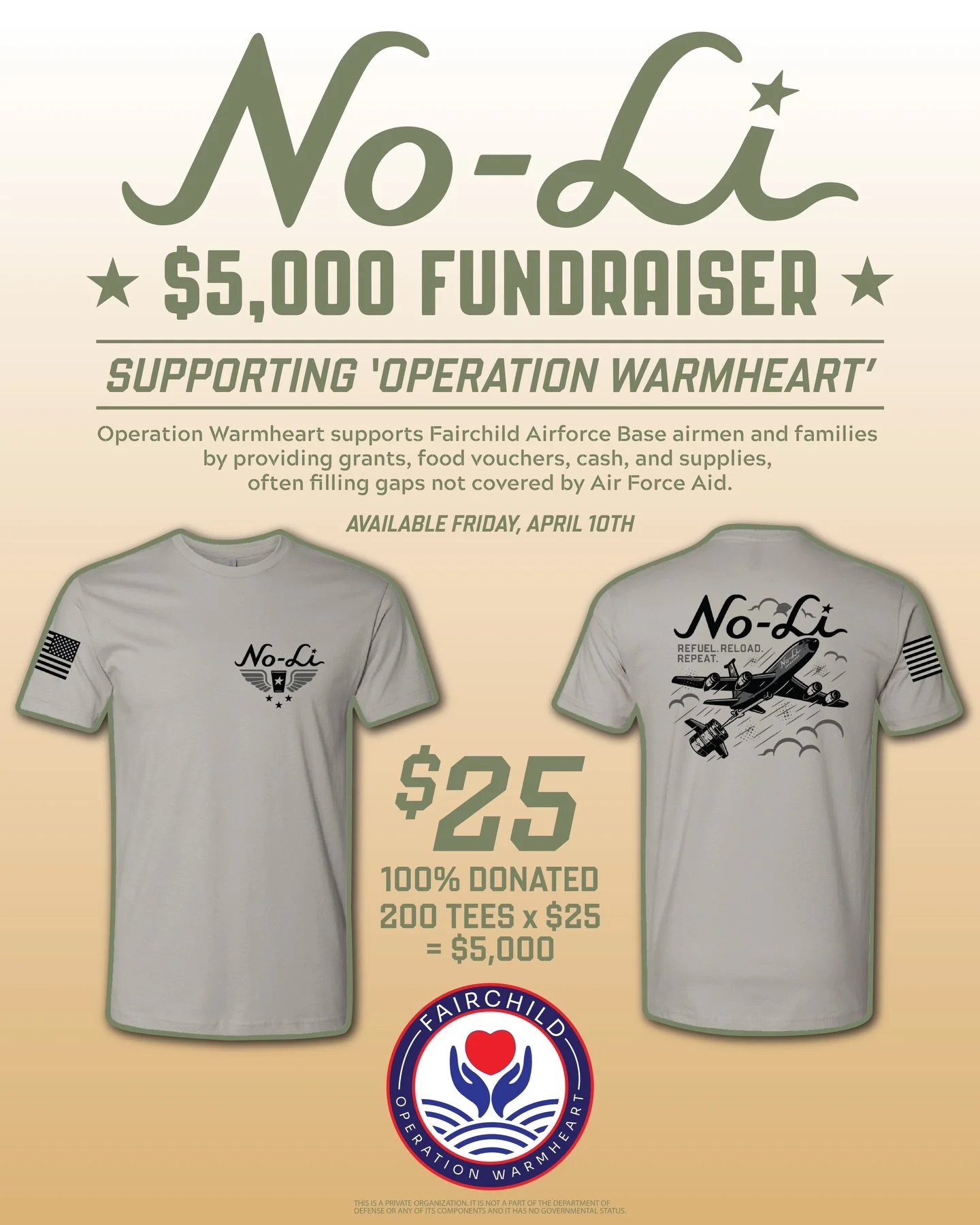 ❤️ Operation Warmheart - Fairchild Air Force Base ❤️

This Friday we&rsquo;re kicking off a $5,000 fundraiser in support of Fairchild Operation Warmheart, a local nonprofit that provides essential aid to Fairchild Air Force airmen and their families 