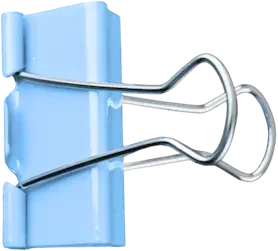 A blue binder clip with silver arms