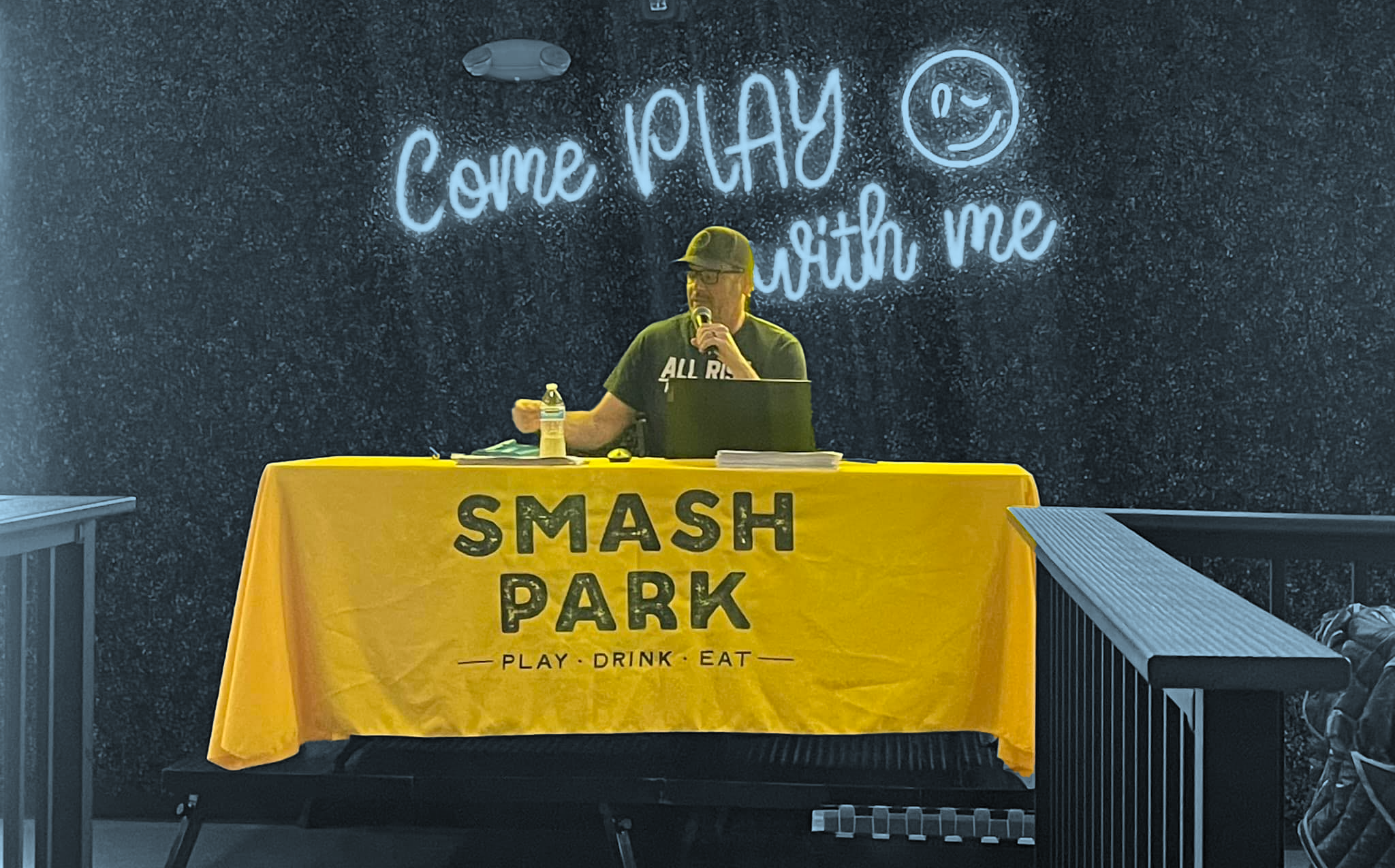 Josh Alton hosting Trophy Husband Trivia at Smash Park in West Des Moines