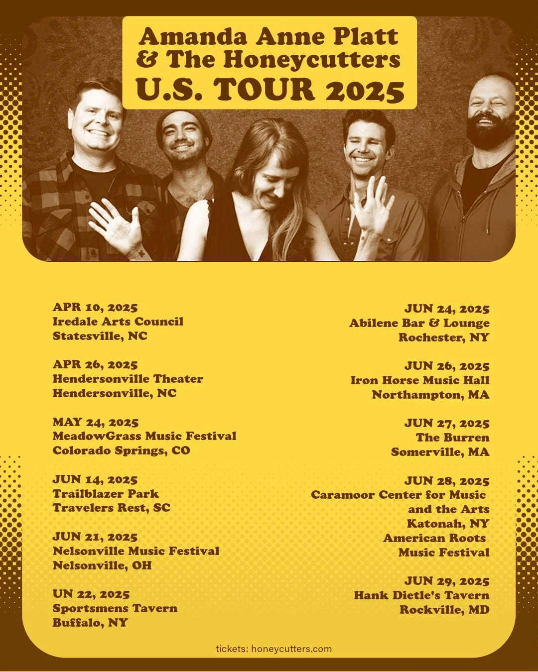 Here we go, folks. Is your town on this list? We can't wait to see you! 🎟️ Ticket links in bio 🎟️

APR 10, 2025
Iredell Arts Council
Statesville, NC
@iredellartscouncil

APR 26, 2025
Hendersonville Theater
Hendersonville, NC
@hvltheatre

MAY 24, 20