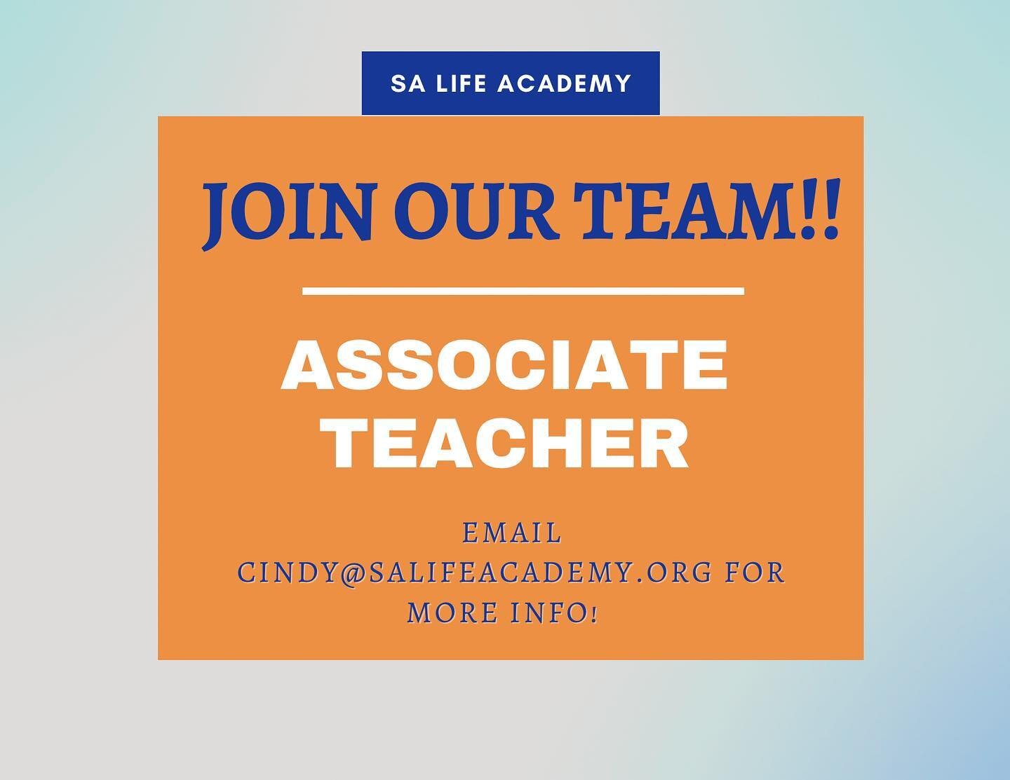 ‼️We are hiring! Come join the fun at SA Life‼️

Share with anyone who might be interested in joining our wonderful team! 

#salifeacademy #newopportunities #hiringnow #joinourteam #doinglifetogether