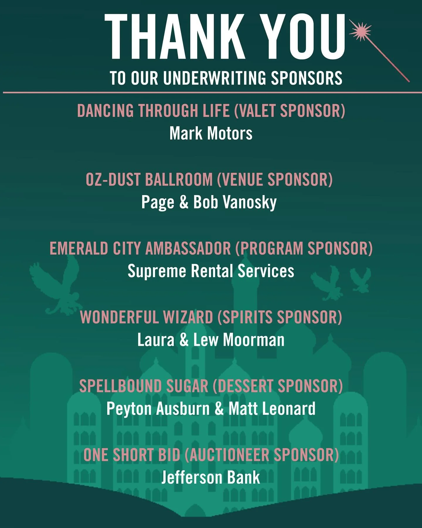✨ A huge thank you to our incredible underwriting sponsors! ✨
Your support helps bring our 2025 Off-Broadway Gala to life and makes such a difference for our STARS. We are so grateful for your generosity! 🩷💚

#salifeacademy #doinglifetogether #offb