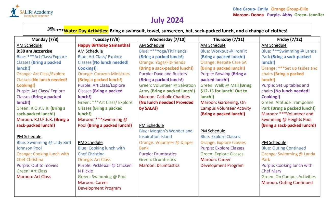 Monthly Calendar — SA Life Academy