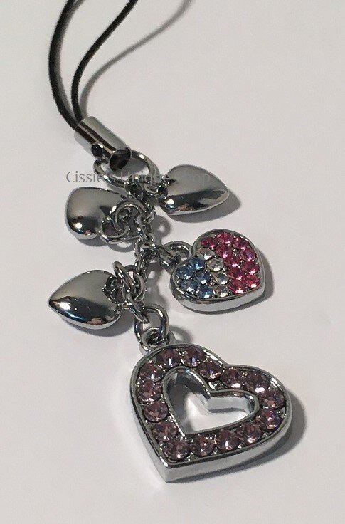 CRYSTAL Hearts Cell Phone Charms