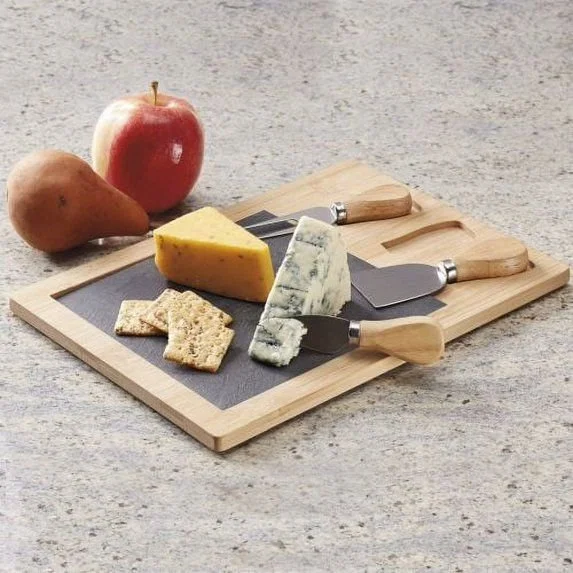 DESIGN IMPORTS Bamboo/Slate Cheese Board and Knives Set